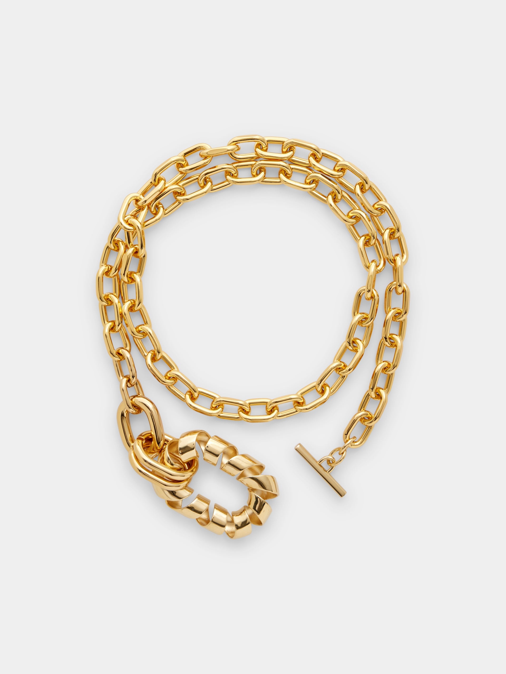 GOLD DOUBLE XL LINK TWIST NECKLACE WITH PENDANT - 2