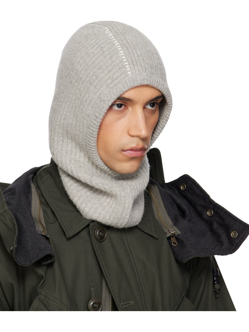 MM6 Maison Margiela Gray Ribbed Wool Balaclava outlook