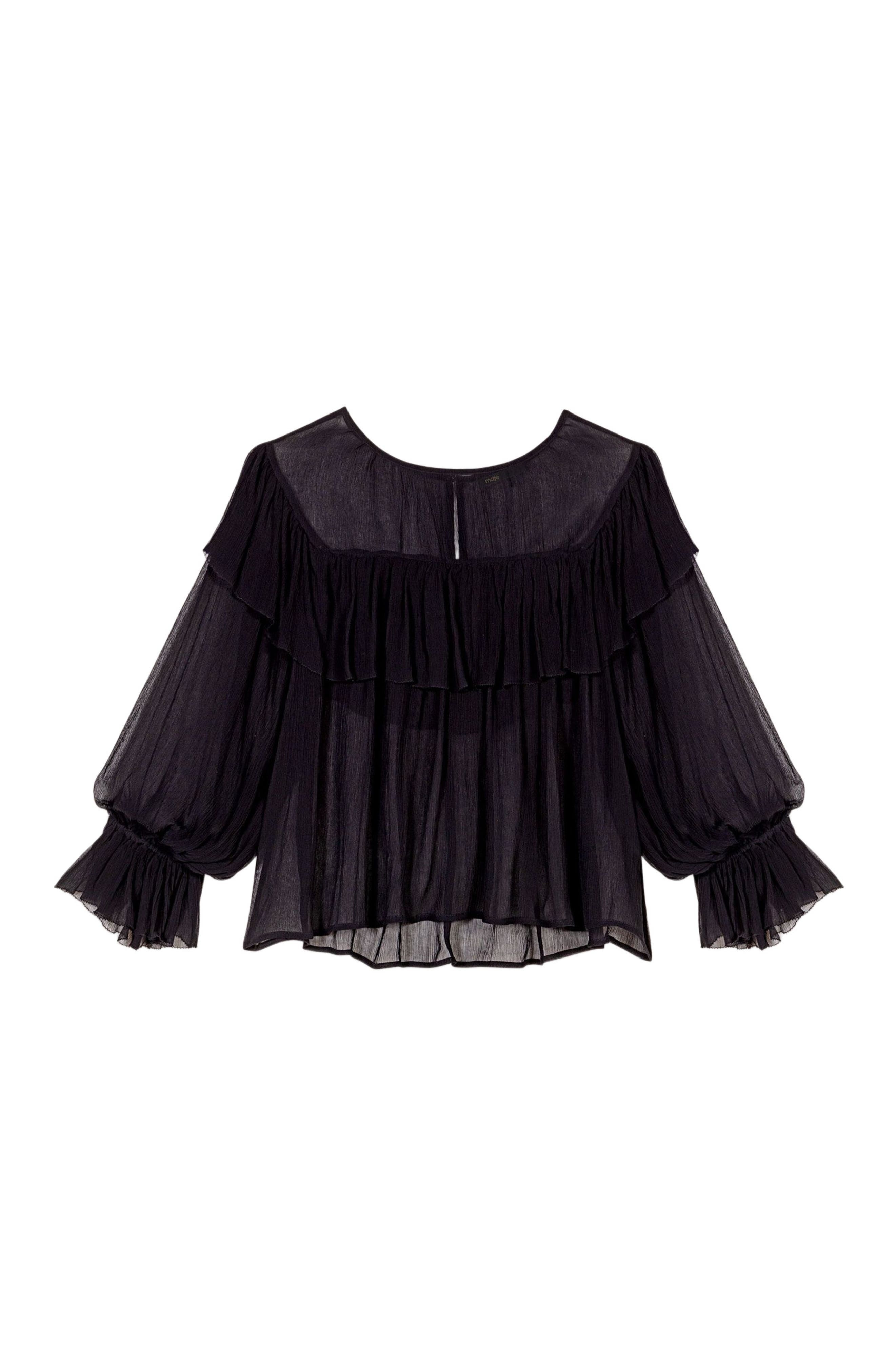 maje Ruffled chiffon top in Black at Nordstrom - 7