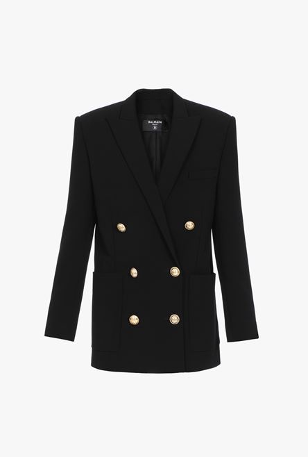 Black viscose boyfriend blazer with gold-tone double-breasted buttoned closure - 1