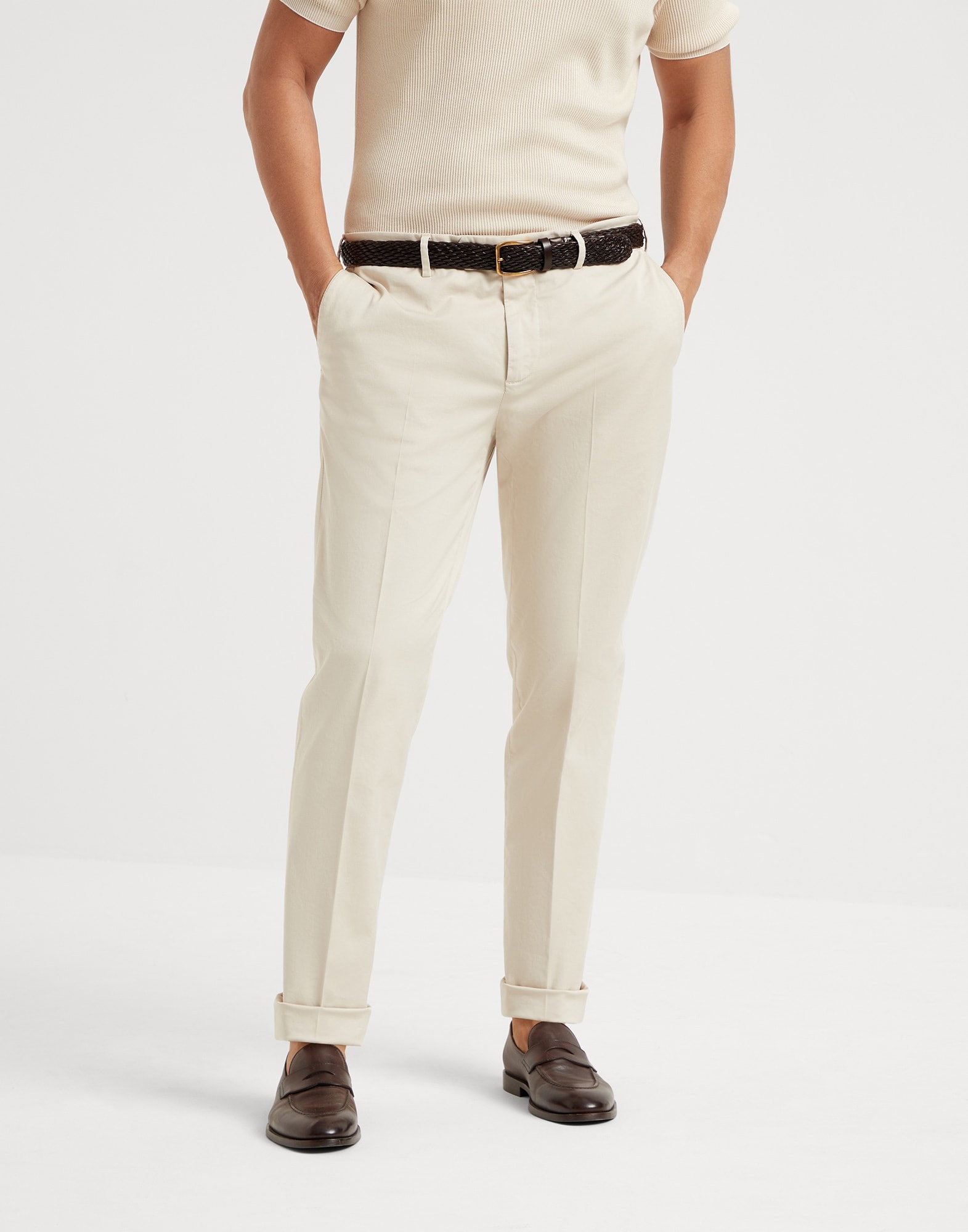 Garment-dyed Italian fit trousers in American Pima comfort cotton gabardine - 1