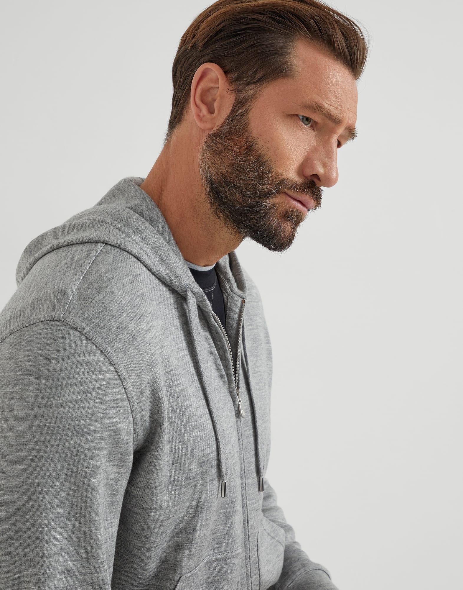 Cashmere and silk French terry hooded sweatshirt with zipper - 3