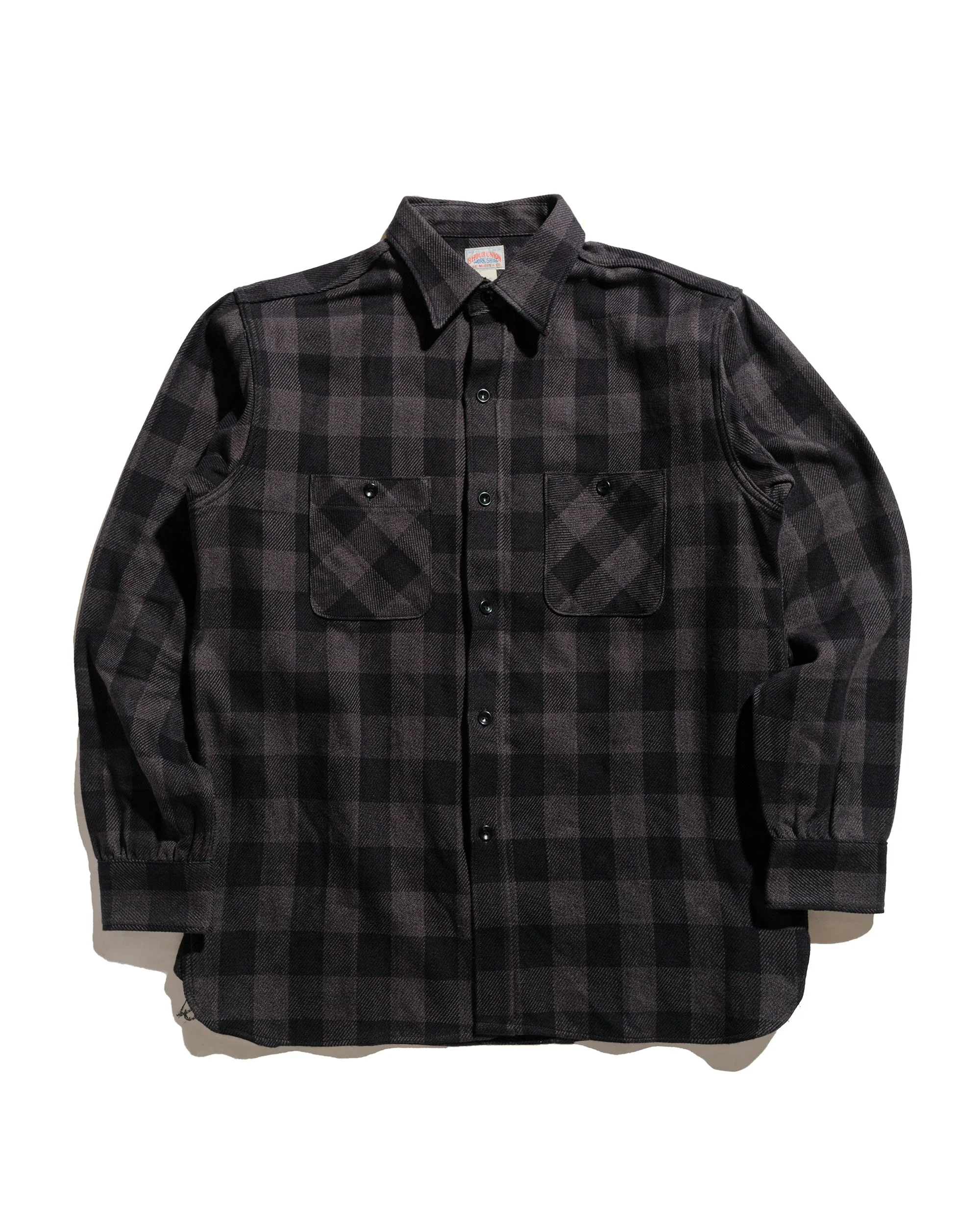 MS24102 8HU Twisted-Yarn Buffalo Check Flannel Shirt Black/Charcoal - 1