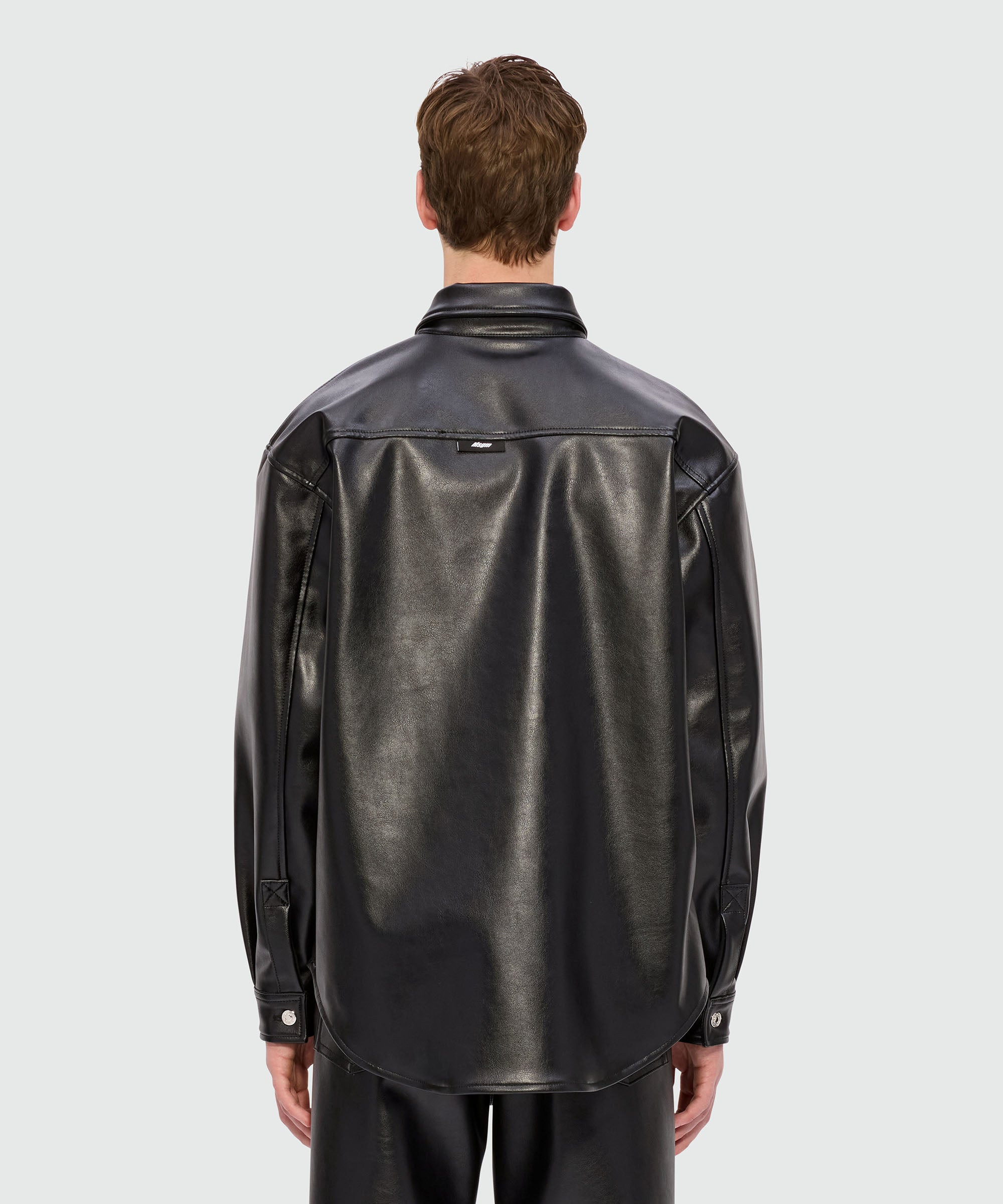 Black shirt with structured faux leather pocket - 3