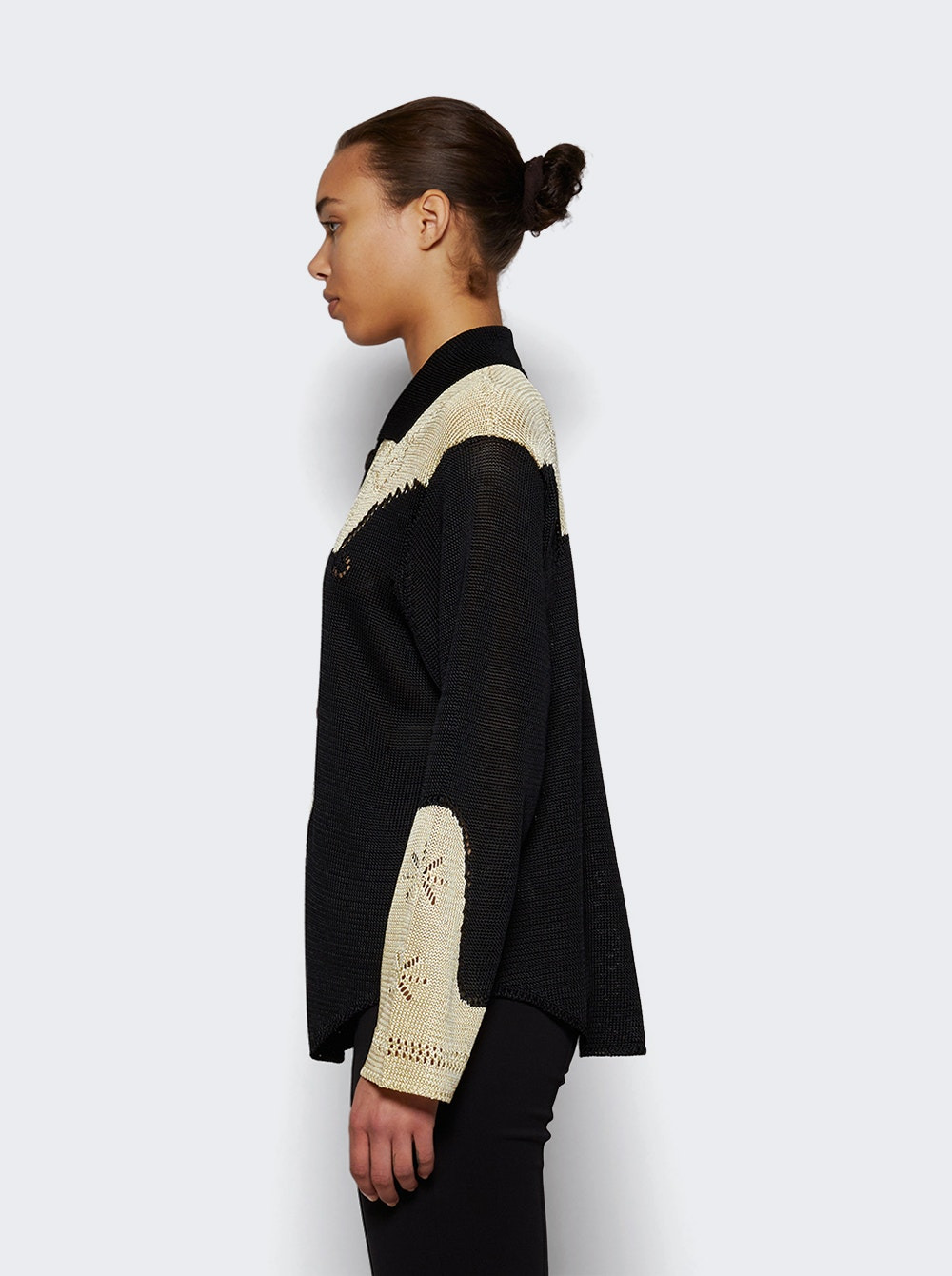 Western Pointelle Shirt Black And Jasmine - 4