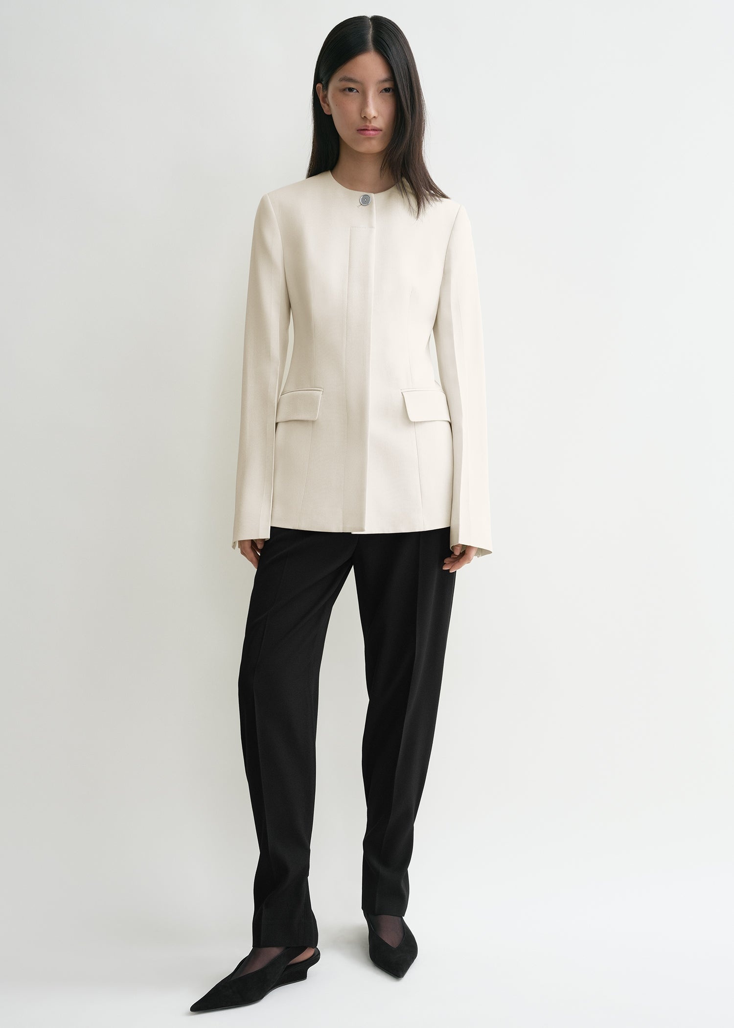 Collarless cinched jacket ecru - 3