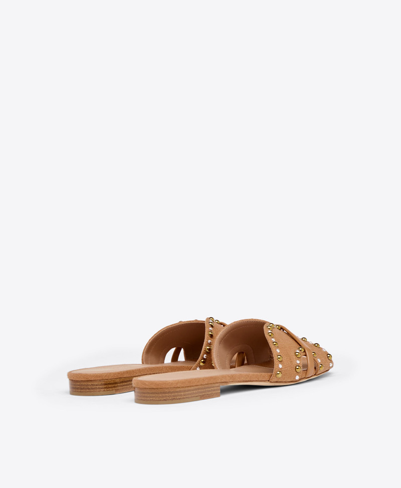 Keke Brown Linen Flat Sandals 3