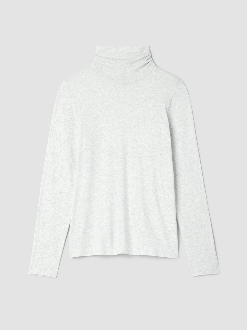 Mélange Sheer Cotton Blend Knit Turtleneck Top 1