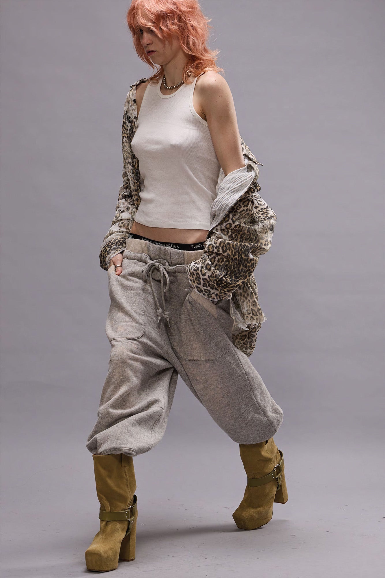 DECONSTRUCTED CROPPED SWEATPANT - HEATHER GREY - 1