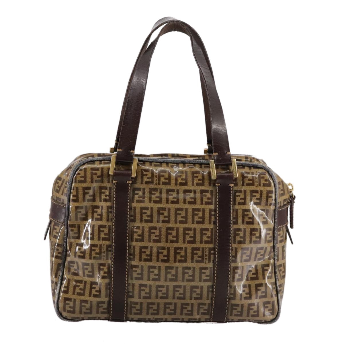FENDI Zucchino Canvas Hand Bag Brown Gold - 2