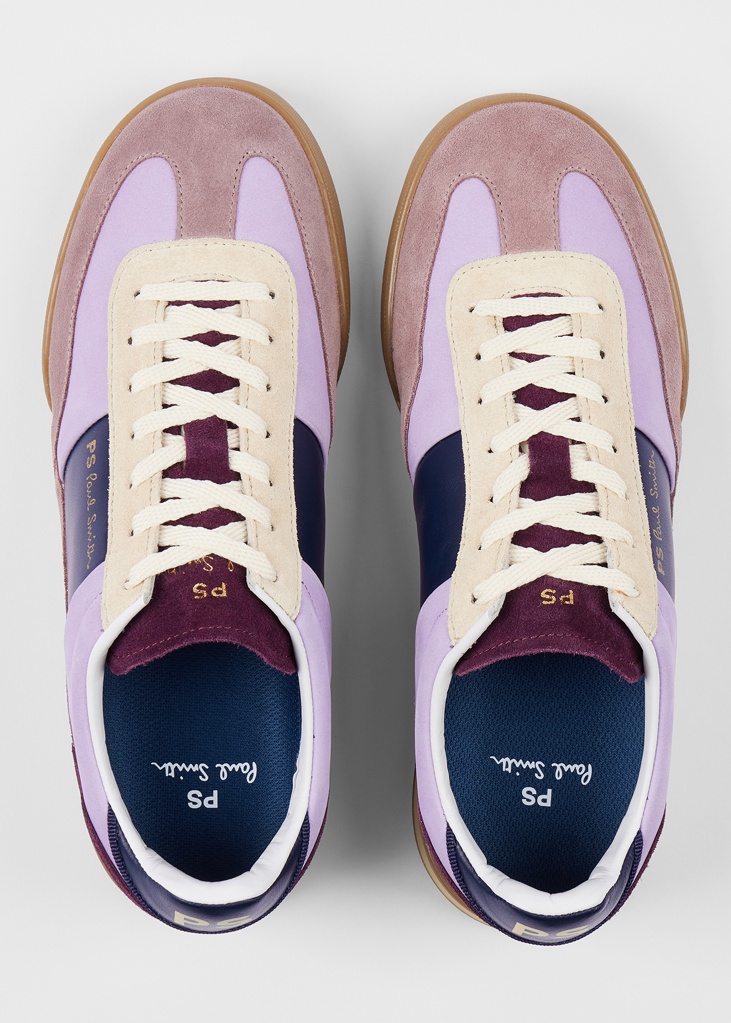 Women's Nubuck Purple 'Dover' Colourblock Retro Gum Trainers - 5