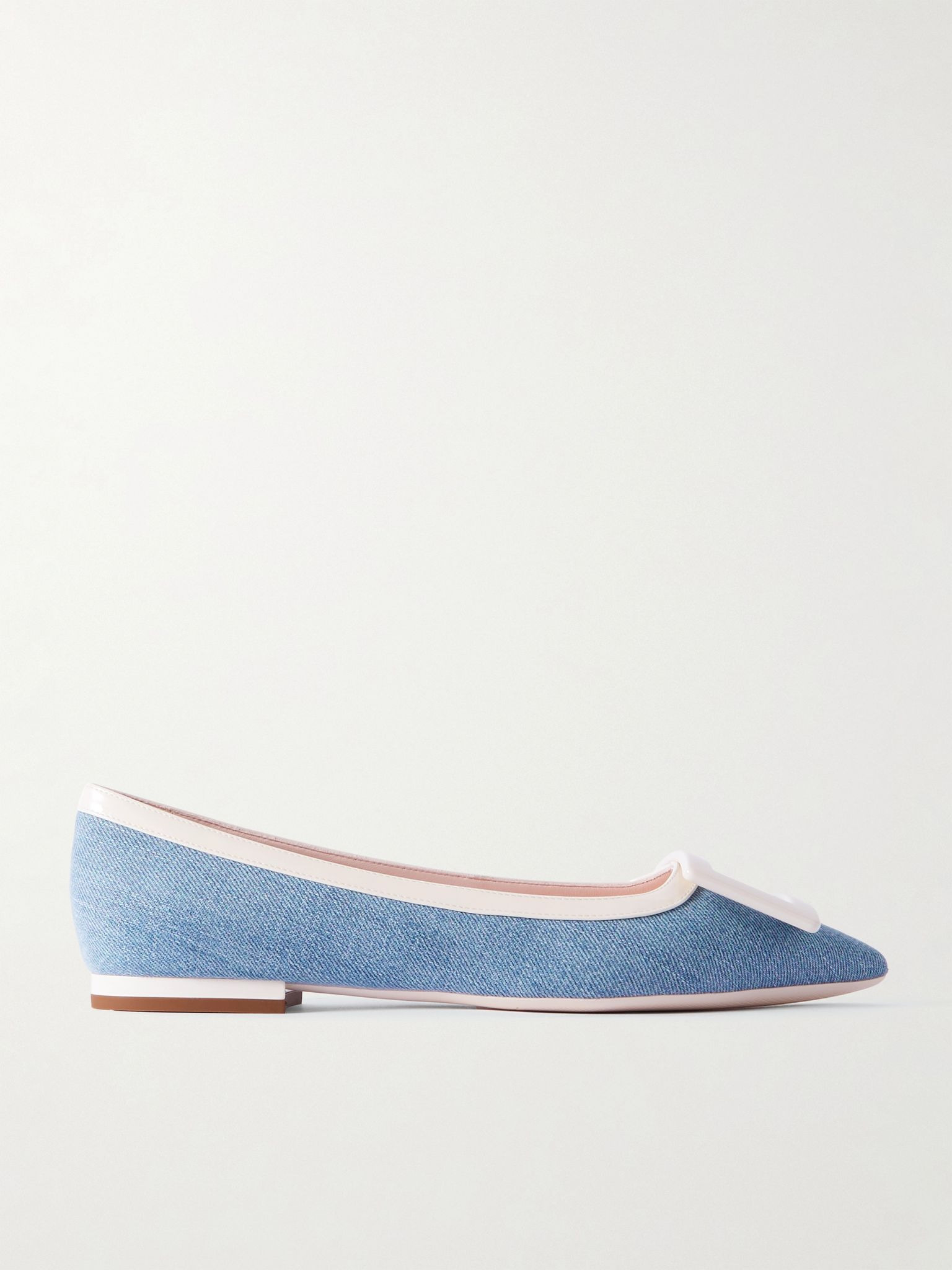 Gommettine buckled denim and patent-leather ballet flats Blue - 1