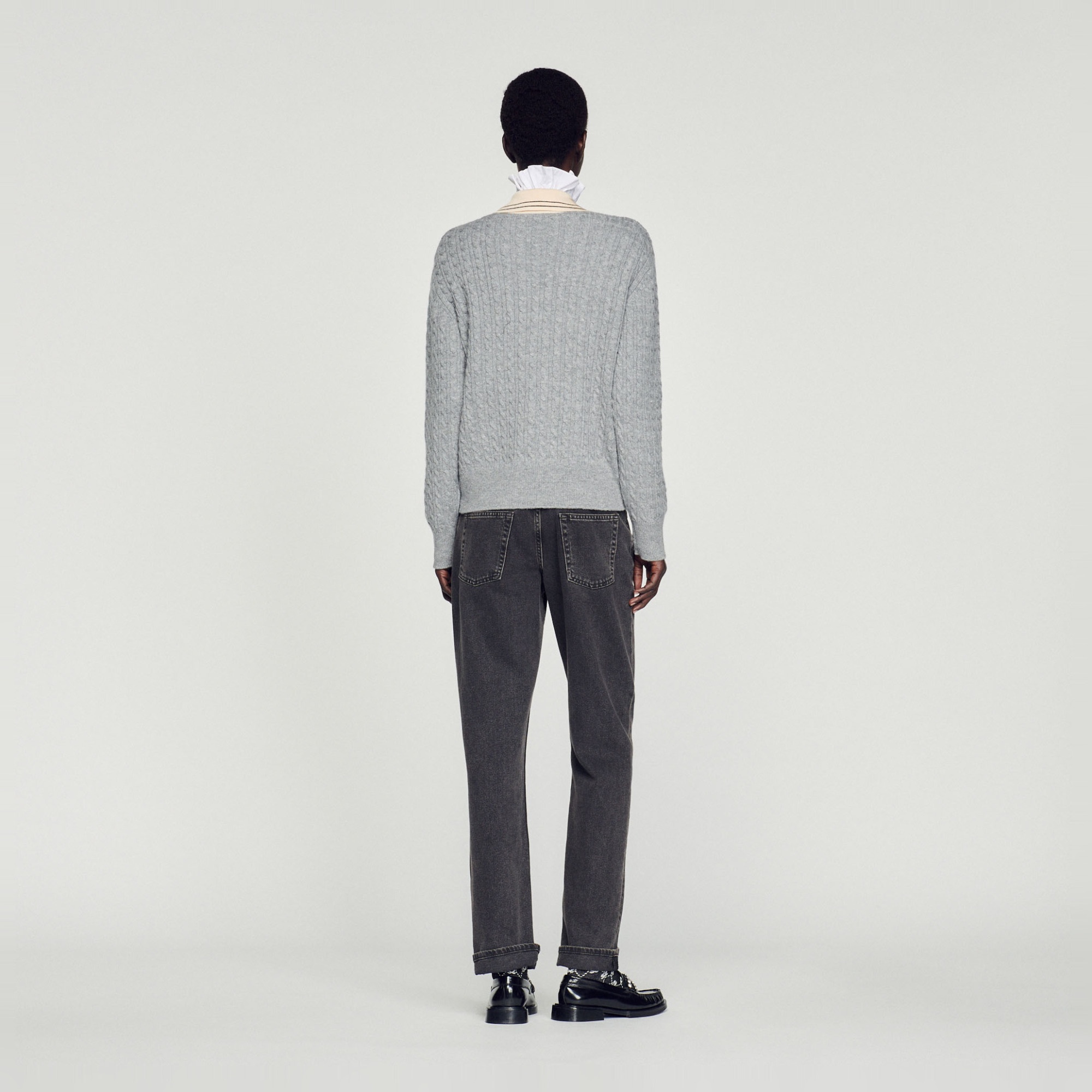 Cable knit sweater with low neckline - 6