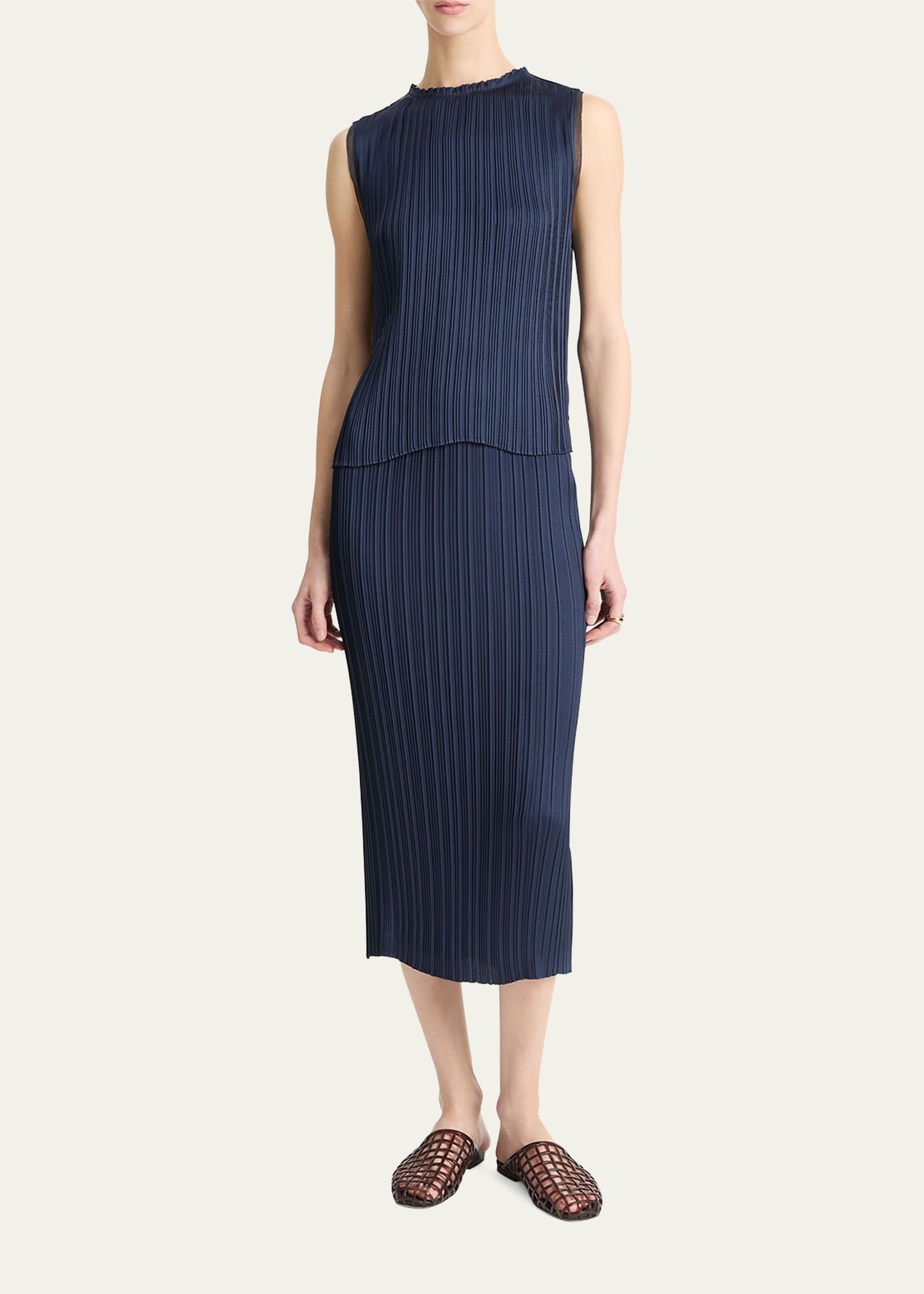 Pleated Straight Pull-On Midi Skirt - 2