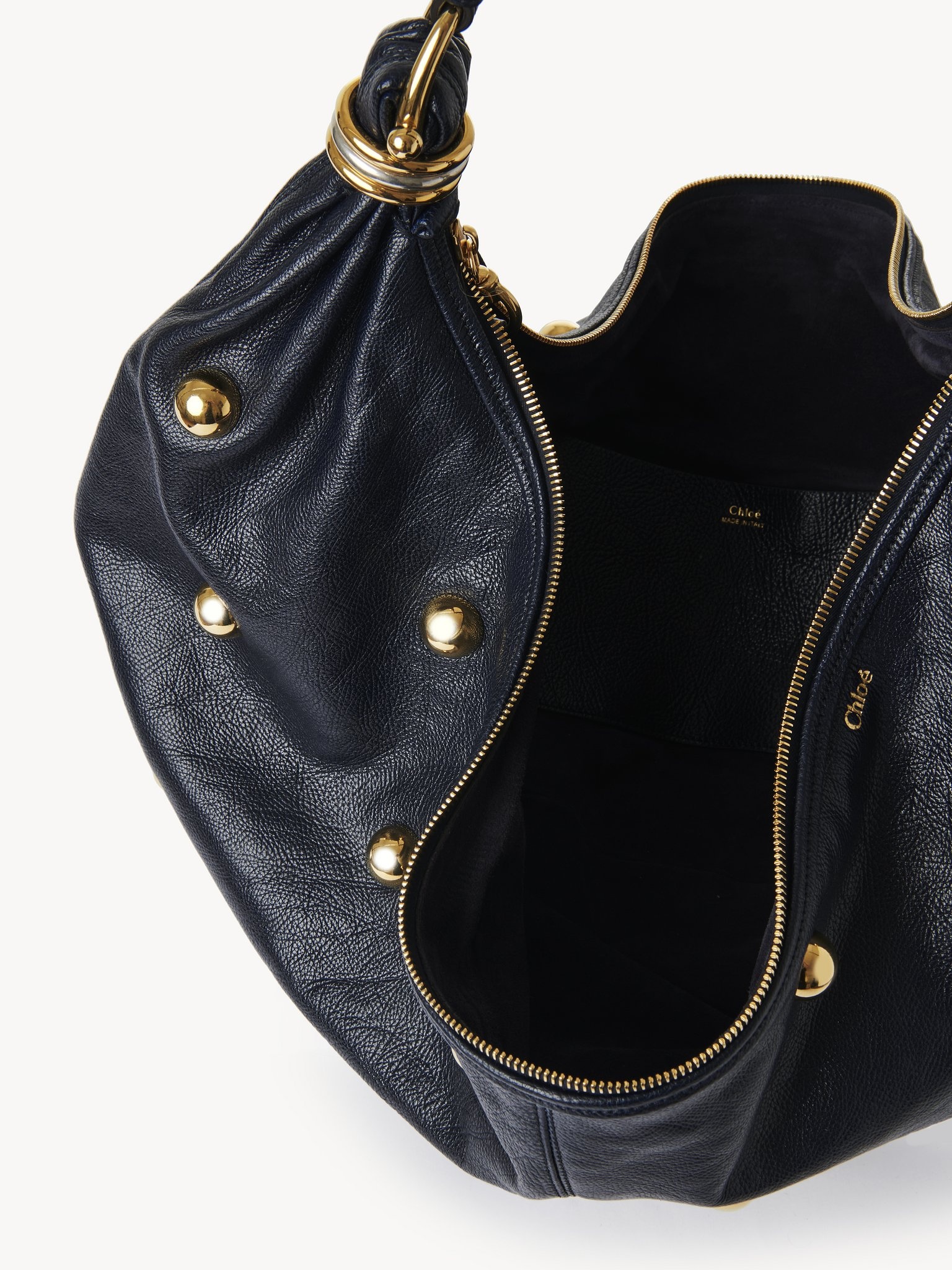 LARGE BRACELET HOBO BAG IN GRAINED LEATHER WITH STUDS - 6