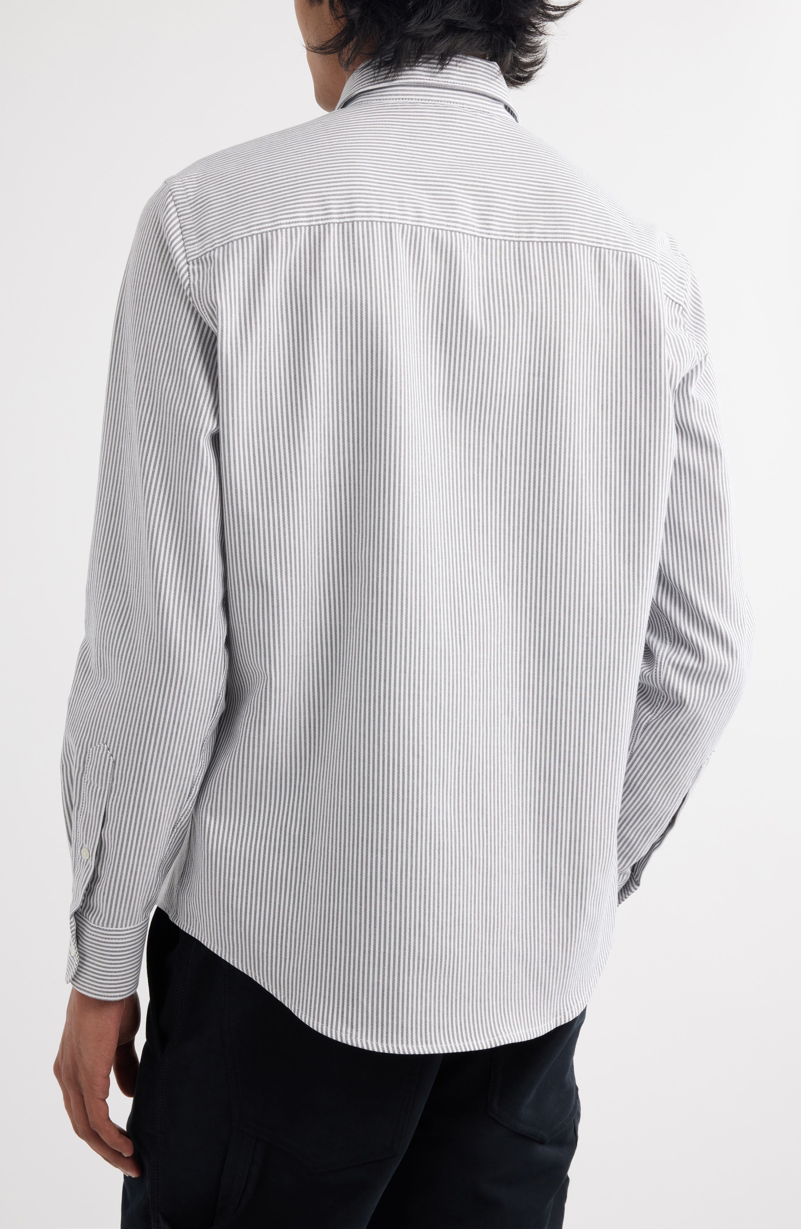 AMI PARIS Ami de Coeur Stripe Cotton Oxford Button-Down Shirt in Black/natural White/039 at Nordstro - 3