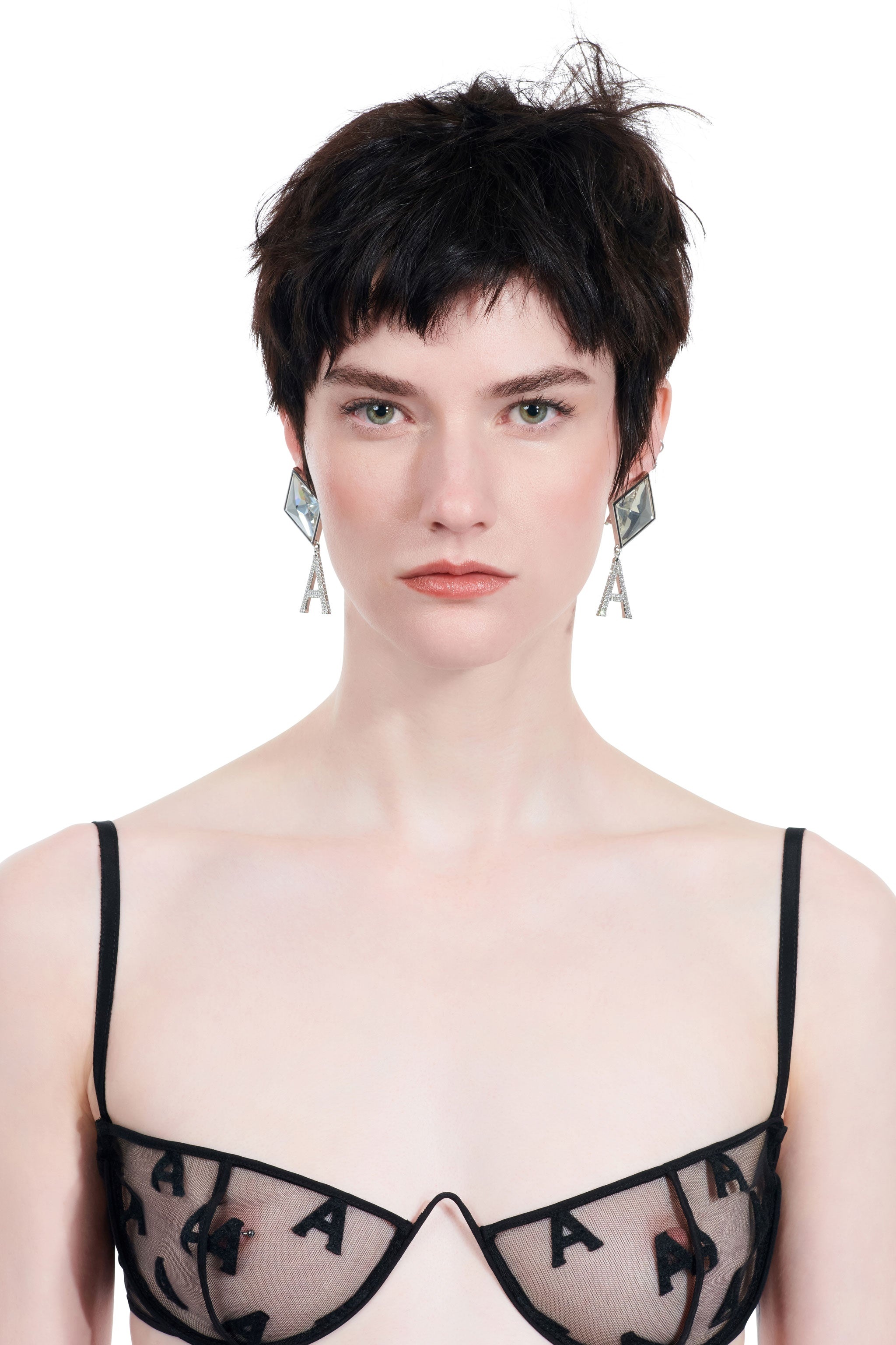 CRYSTAL "A" DROP EARRINGS - 1