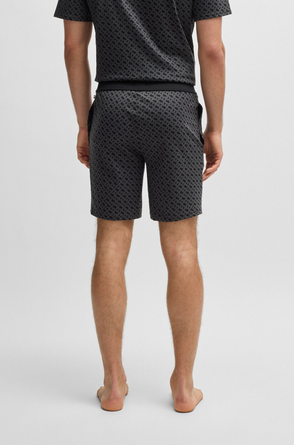 INTERLOCK-COTTON PAJAMA SHORTS WITH MONOGRAM PRINT - 4