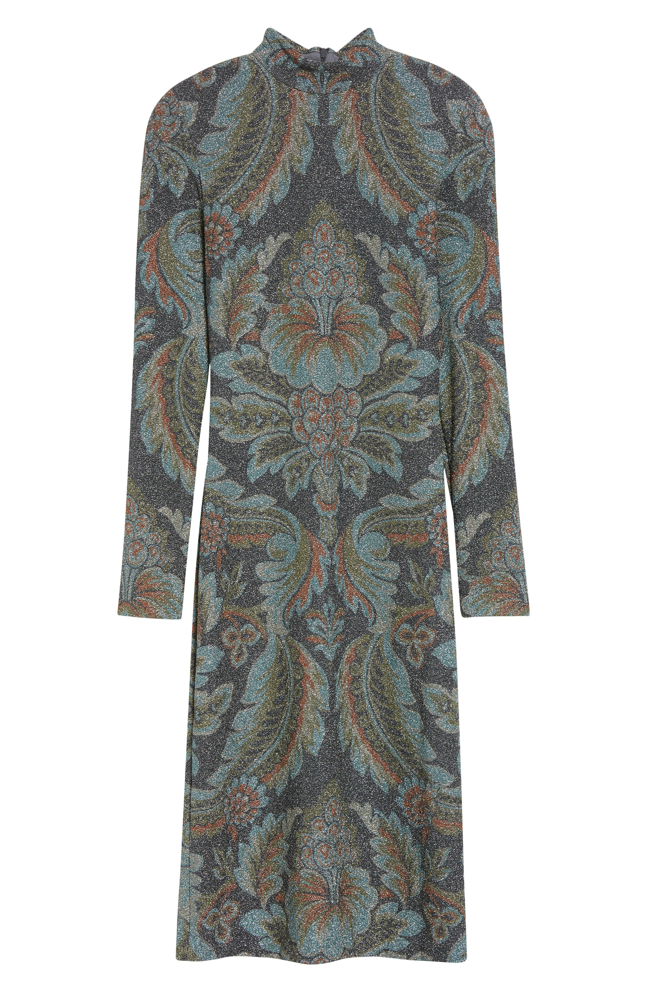 Etro Paisley Metallic Long Sleeve Body-Con Dress in Printed Black Base at Nordstrom - 5