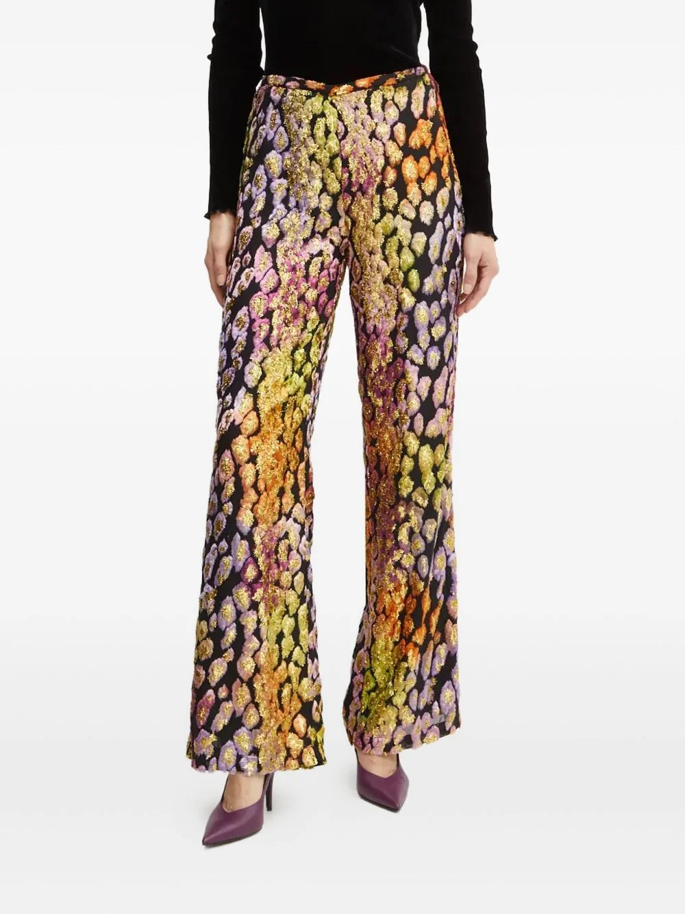 metallic leopard-pattern trousers - 1