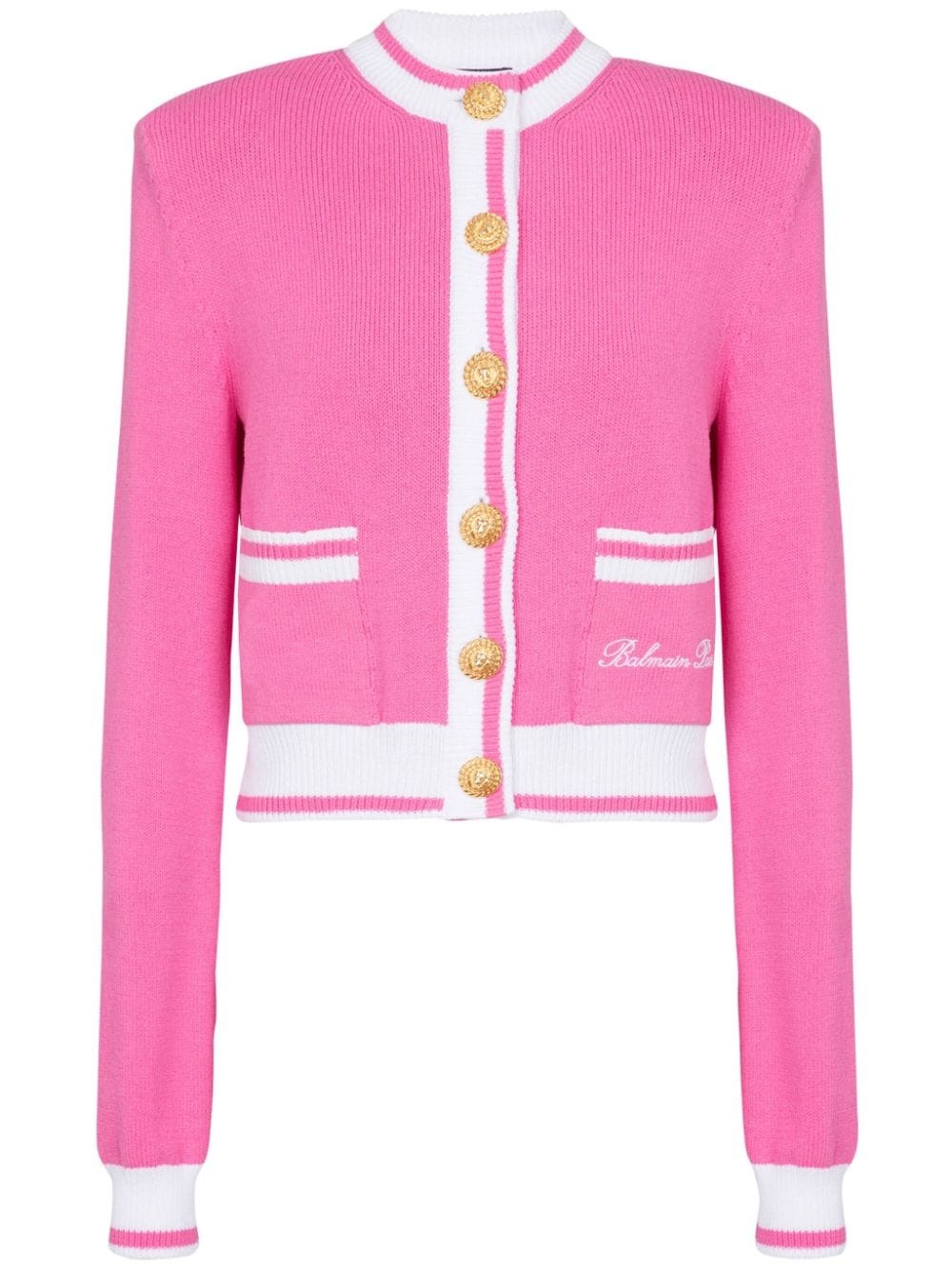 embroidered-logo knit cardigan - 1