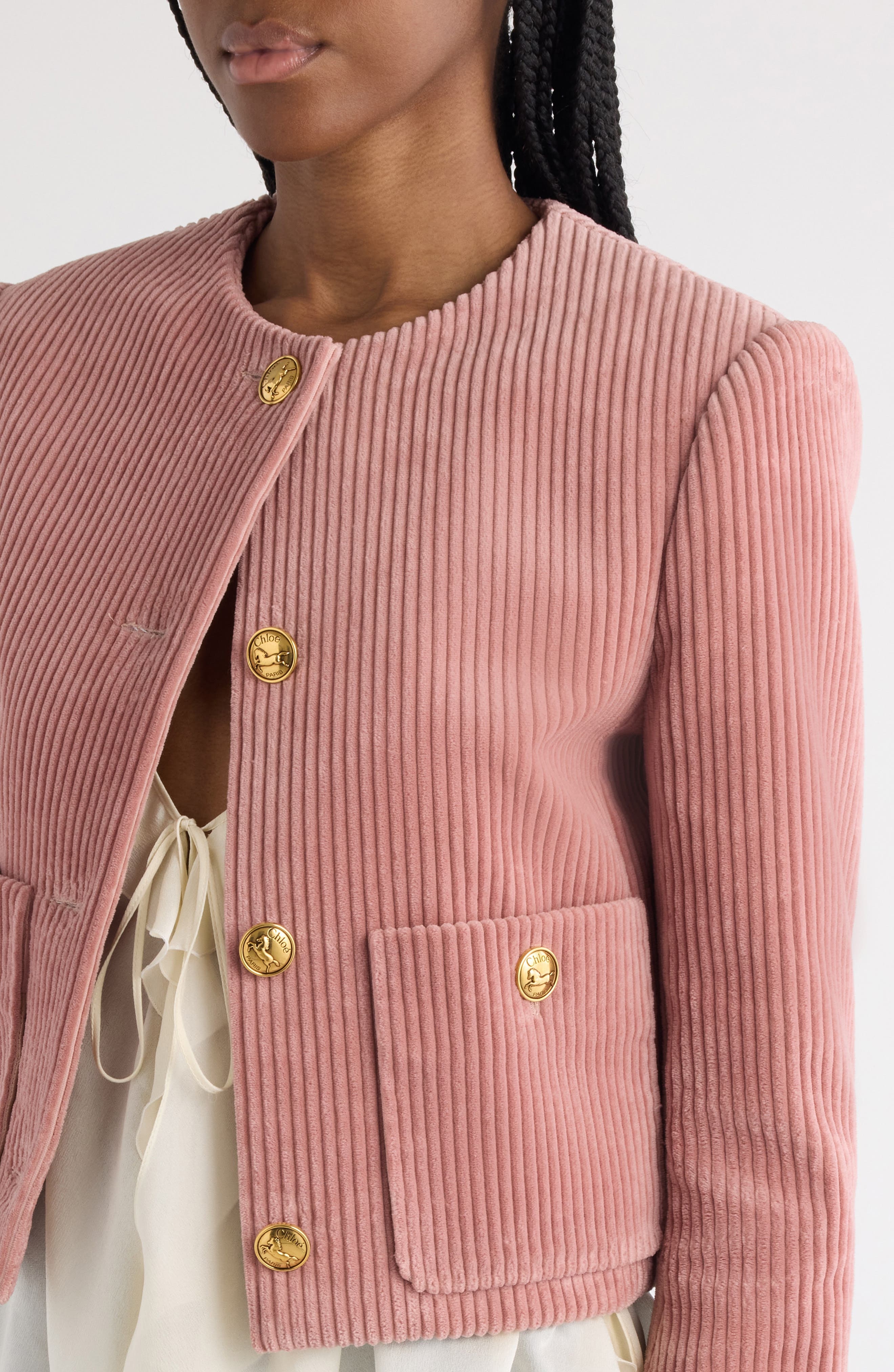 Chloé Crop Corduroy Jacket in Wild Pink at Nordstrom - 5