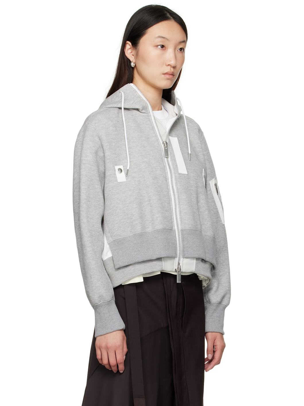 Gray Sponge Sweat x Nylon Twill Hoodie - 2