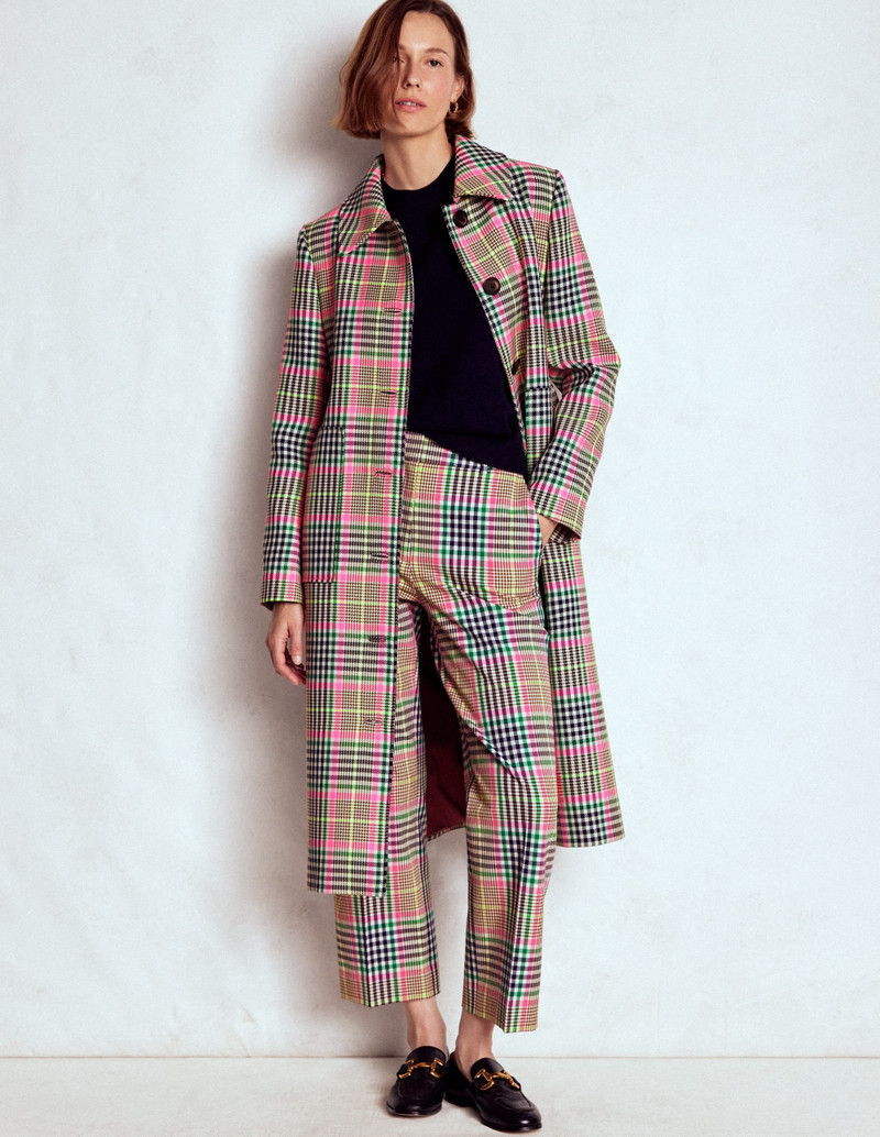 Lancaster Belted Mac-Brown, Neon Pink Check 7