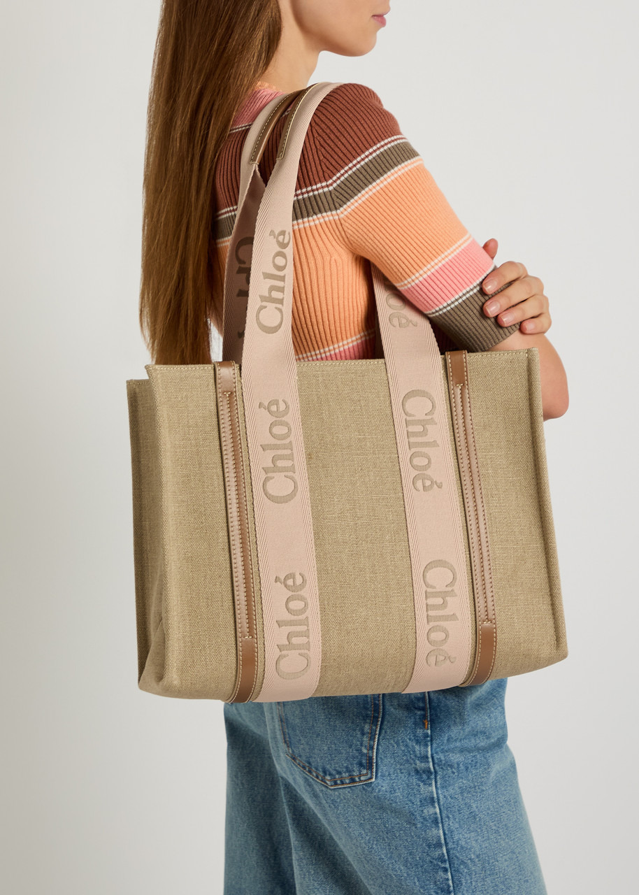 Chloe Woody Medium Linen Canvas Tote - 5