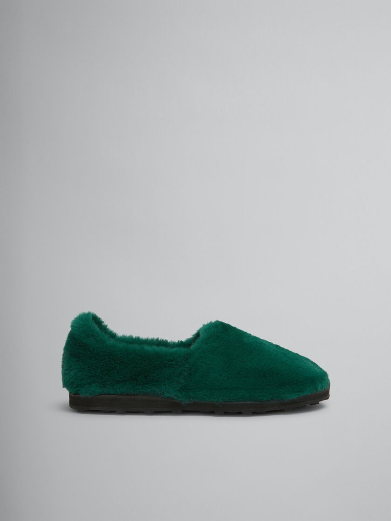 GREEN SLIP-ON LOAFER IN FAUX FUR 1