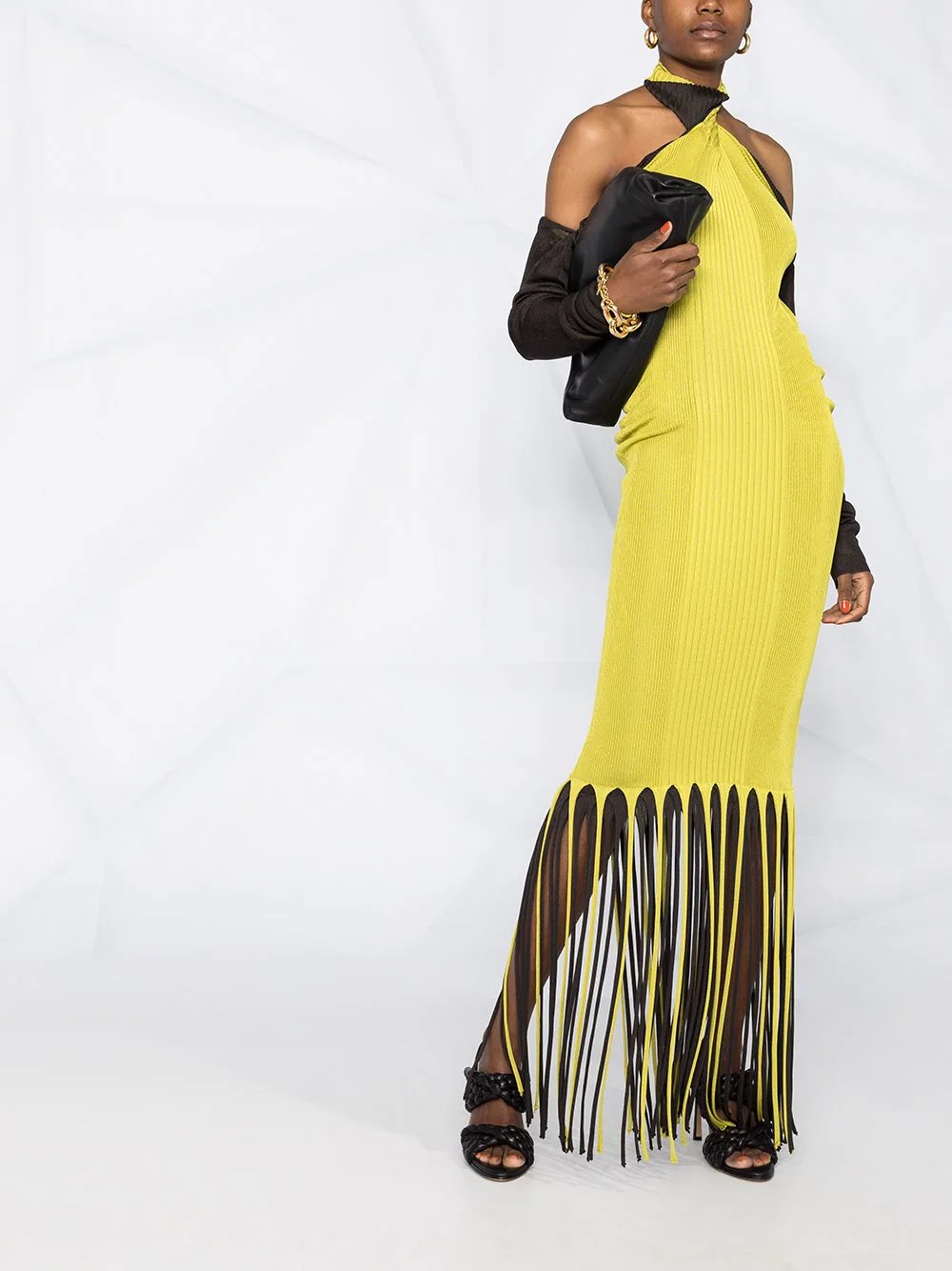 halterneck ribbed fringed dress - 2