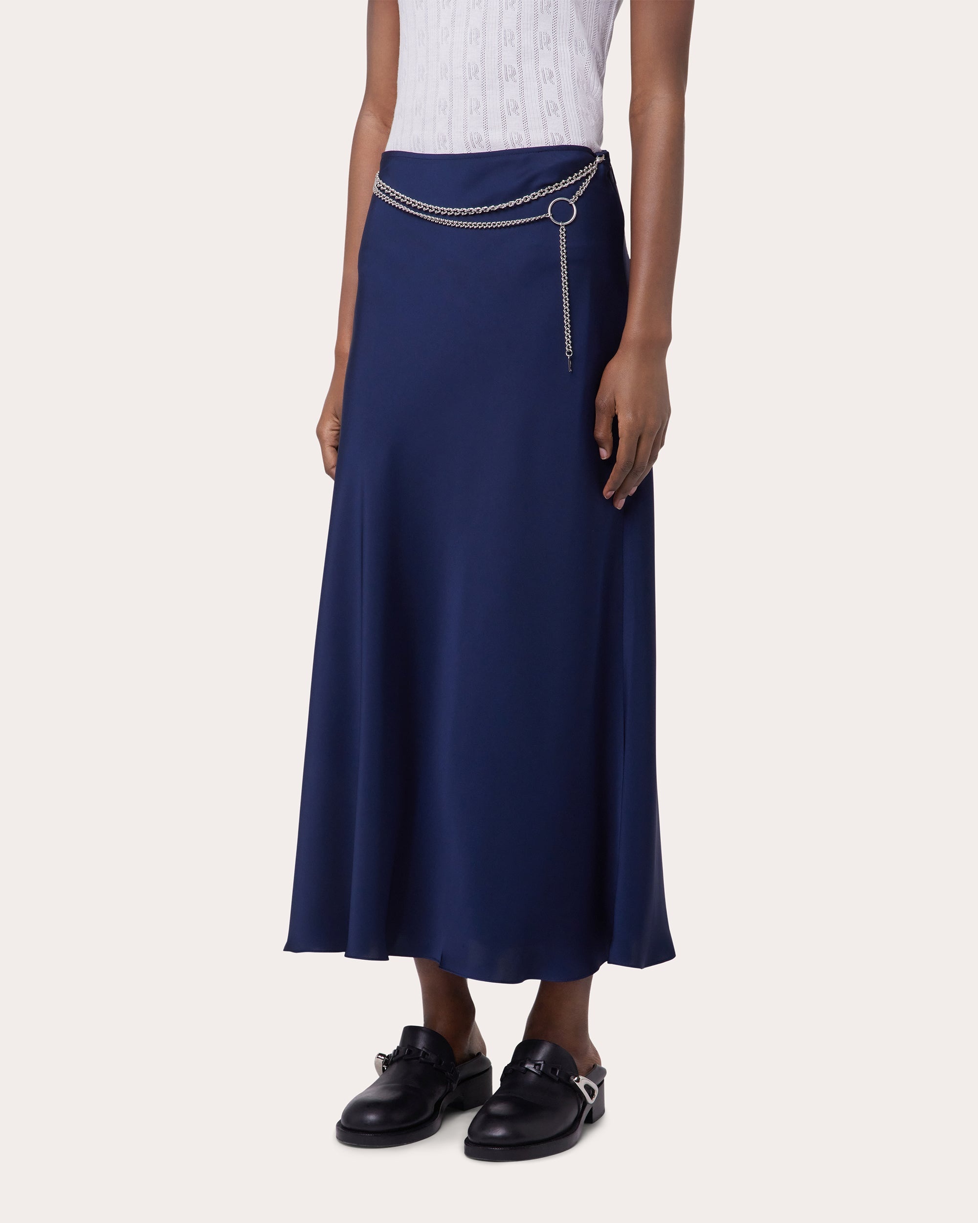 Satin Chain Midi Slip Skirt - 5