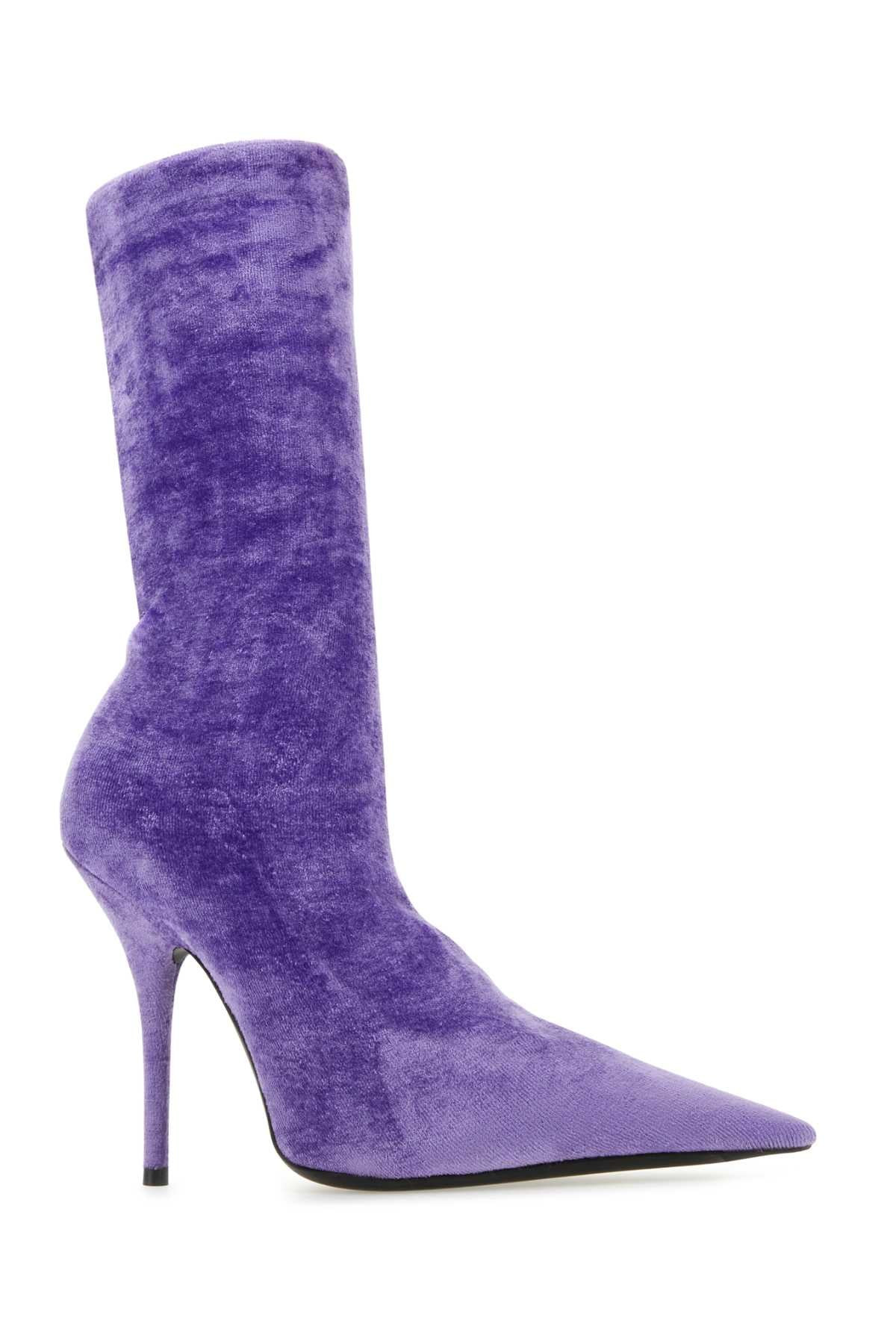 Balenciaga Women Lilac Velvet Knife Ankle Boots - 2