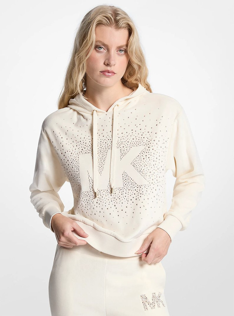 Embellished Logo Velour Hoodie 1