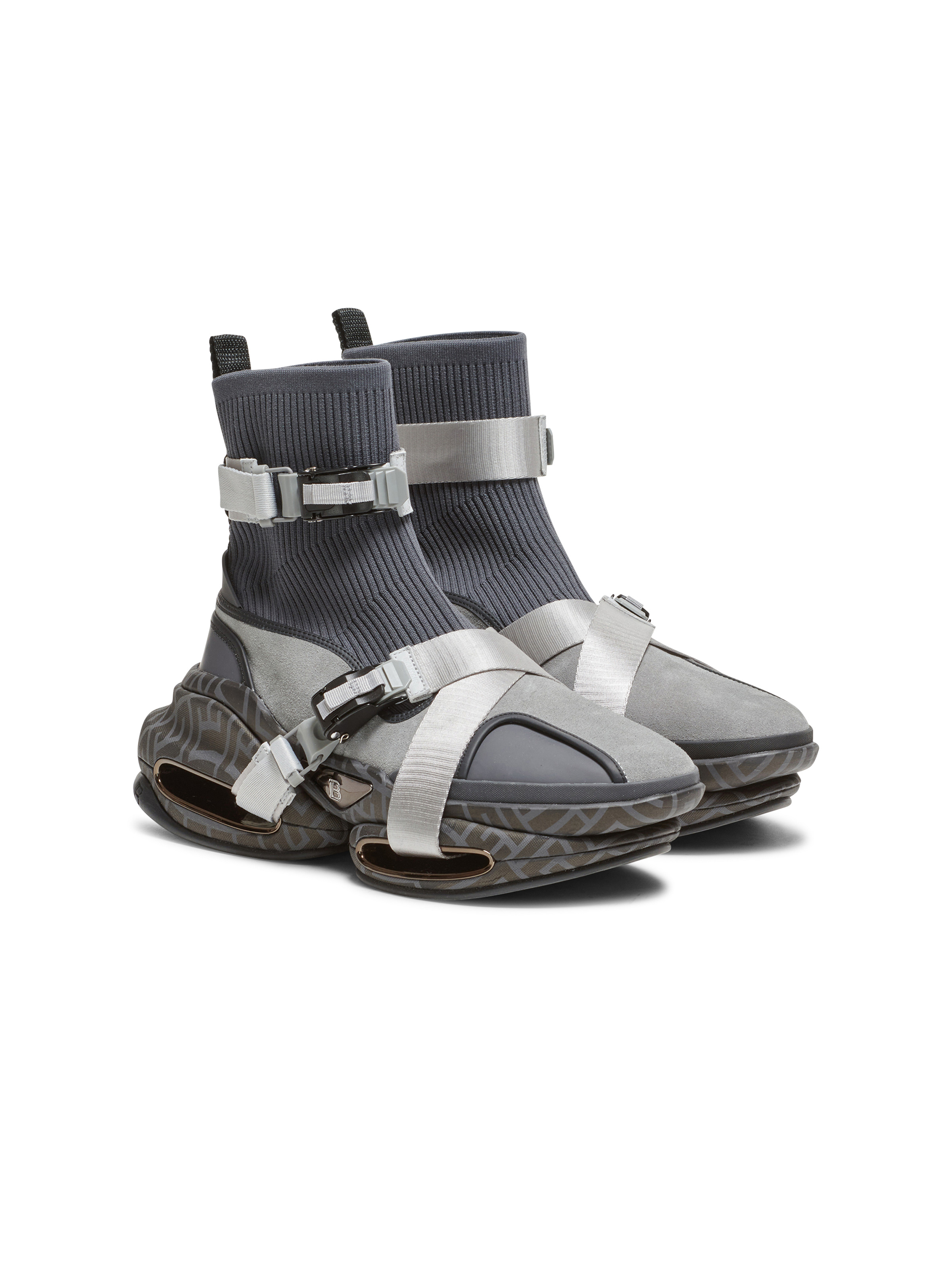 B-Bold knit and suede high-top trainers with strap - 2