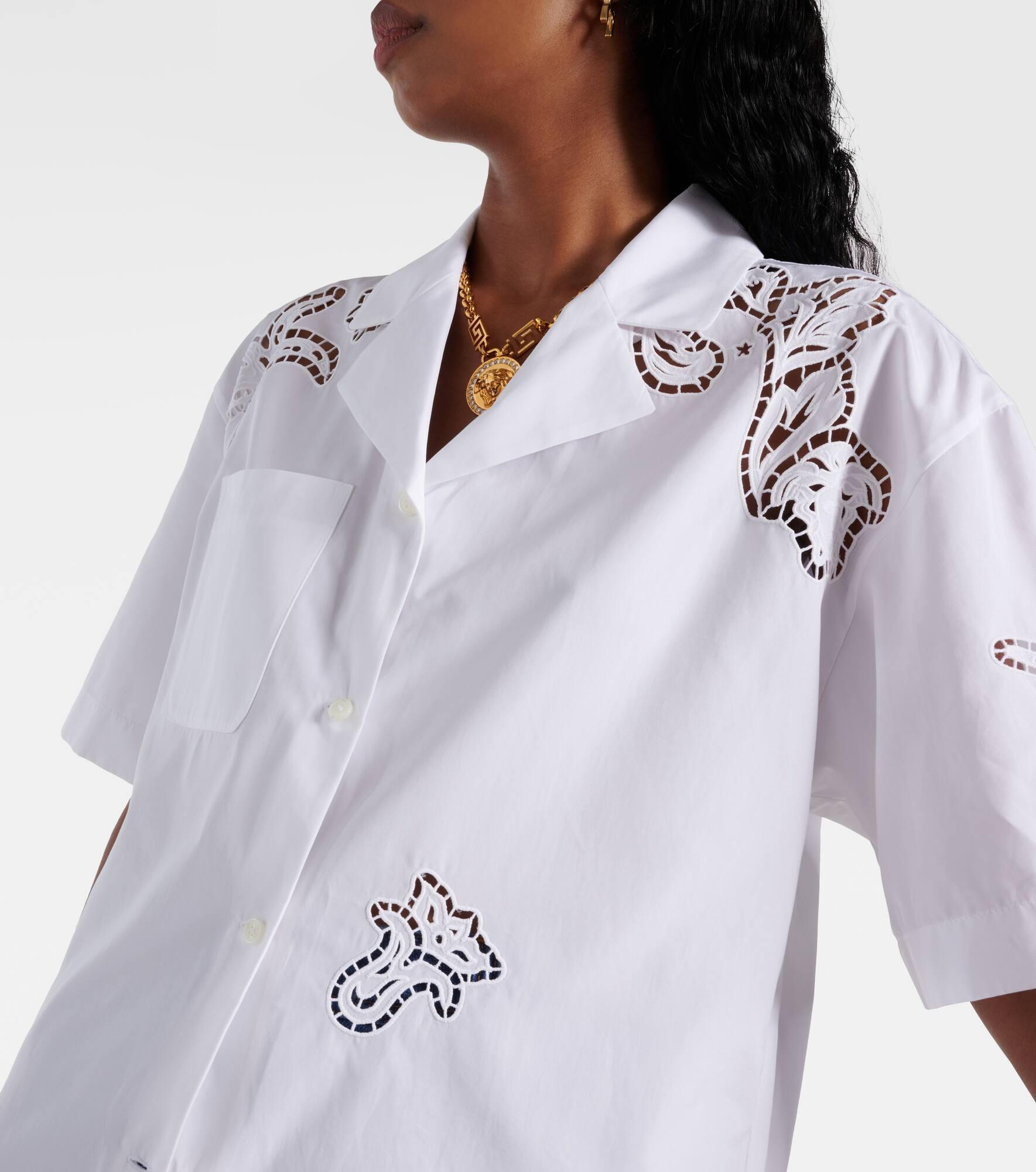 Embroidered cotton poplin bowling shirt - 5