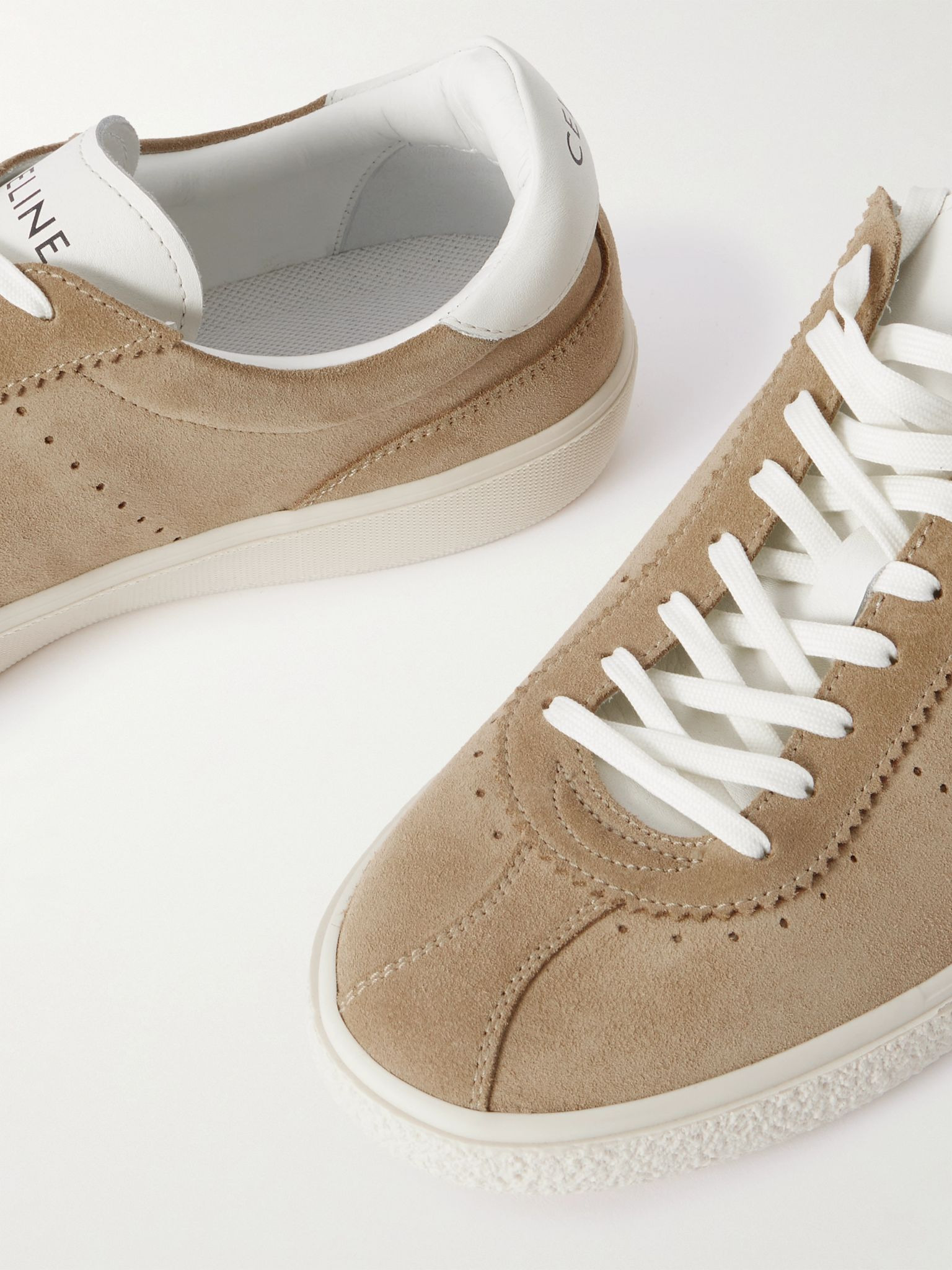 Logo-Embossed Leather-Trimmed Suede Sneakers Beige - 5