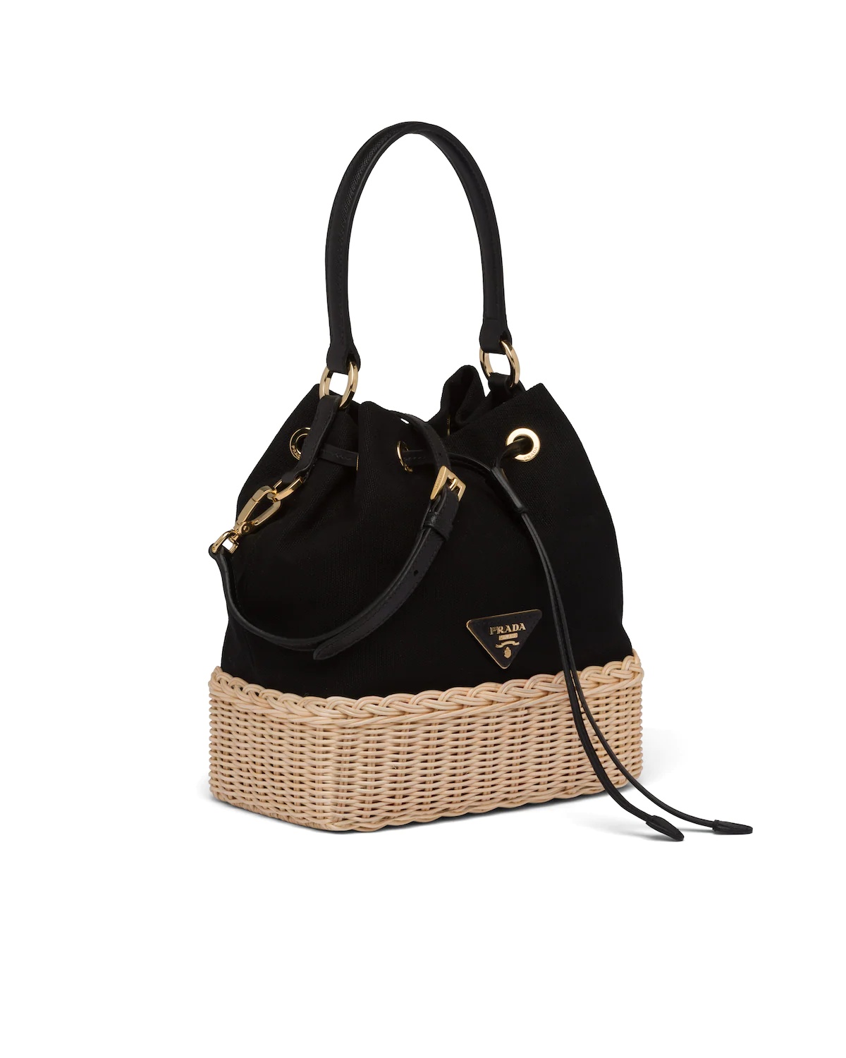 Wicker and Canvas Bucket Bag - 3