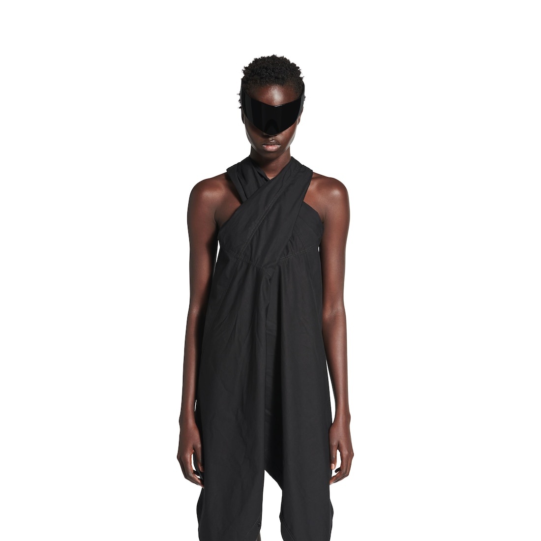 Women's Twisted Sleeveless Shirt Dress in Black - 5