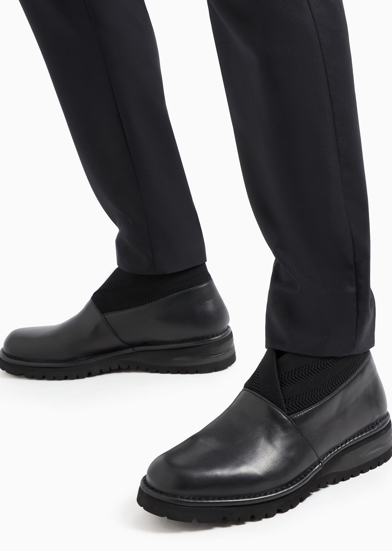 Leather ankle boots with knit details - 7