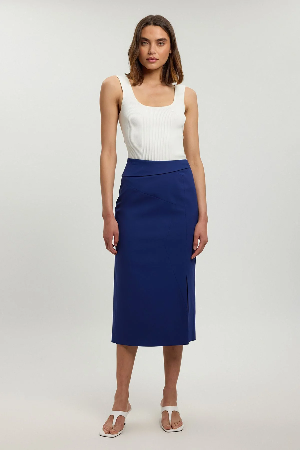 Tailored Fold Detail Midi Skirt - 1