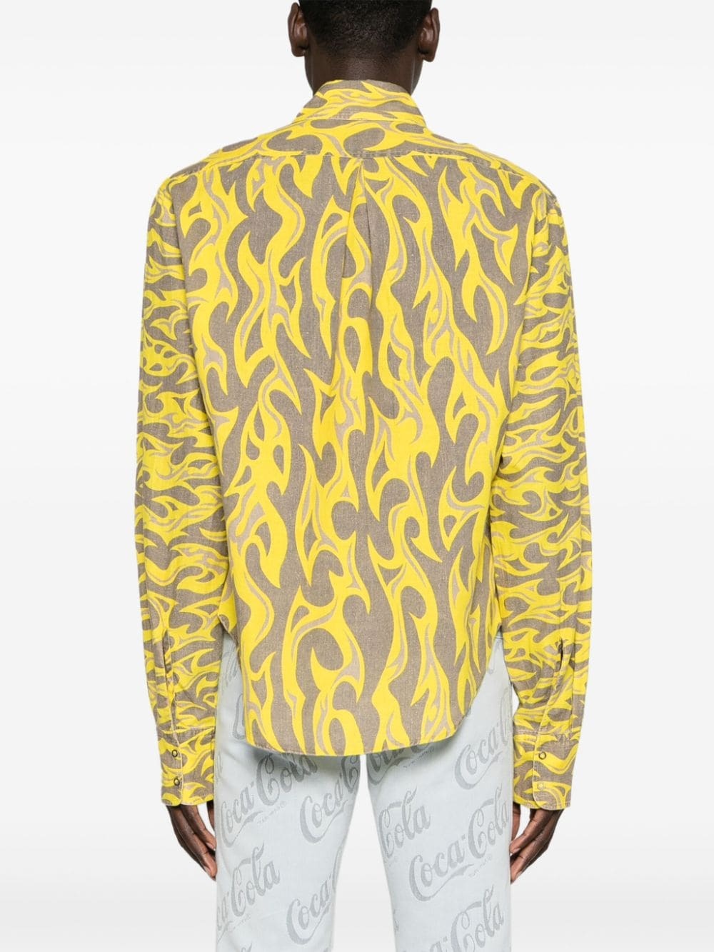 flame-print canvas shirt - 4
