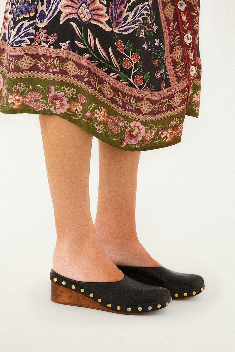 Black Embossed Wedge Clog 6