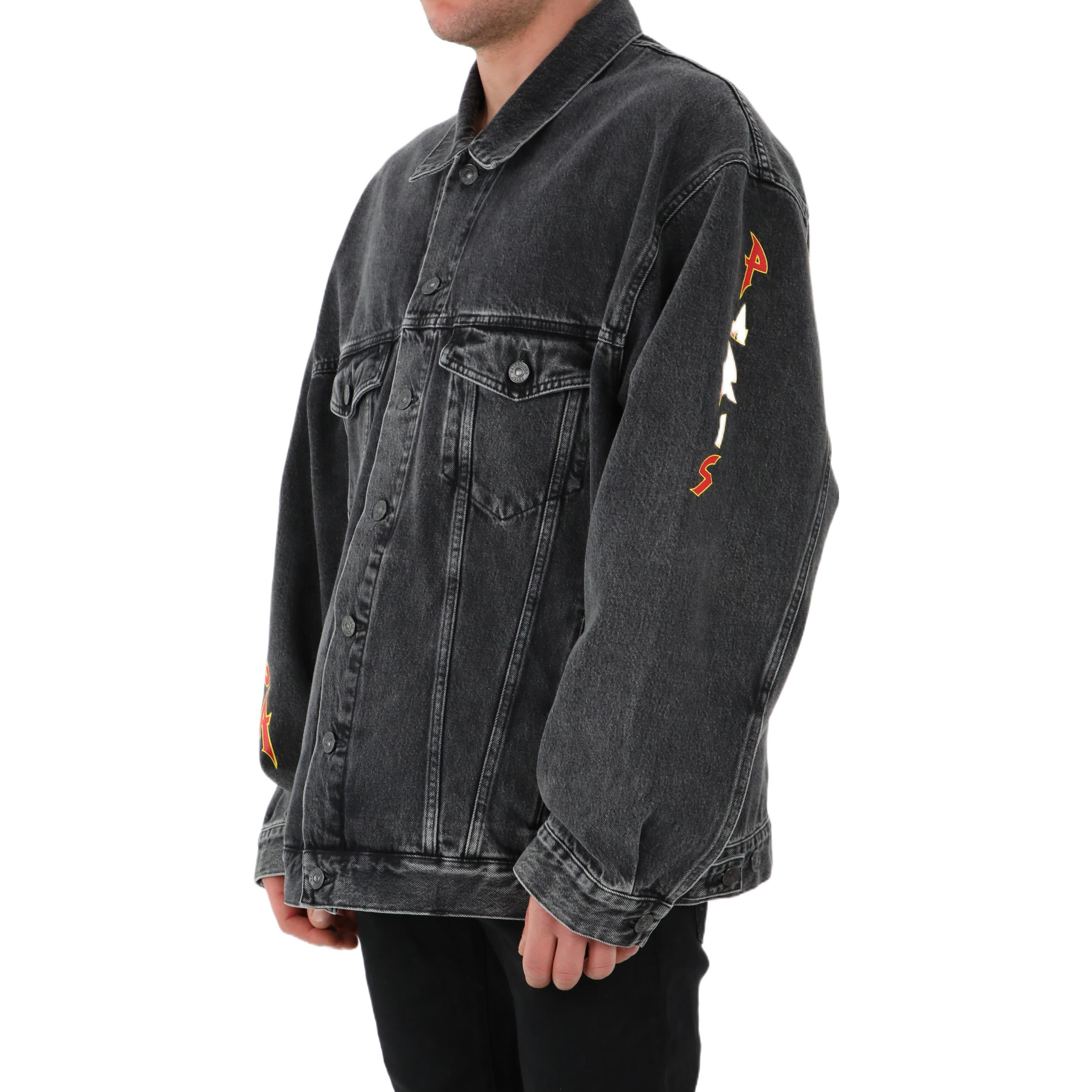 Balenciaga Metallica Oversized Denim Jacket 'Washed Black Orange' 694504TBP471055 - 3