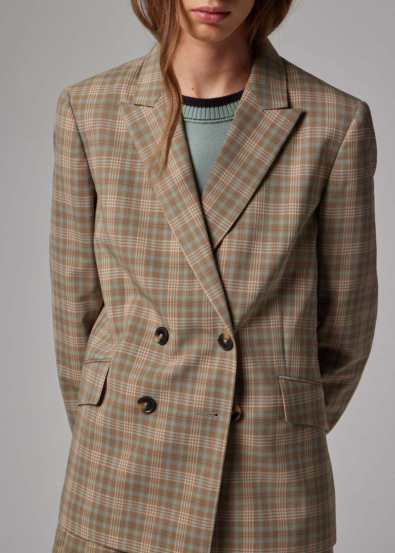 Women's Cream and Blue Check Suit 6