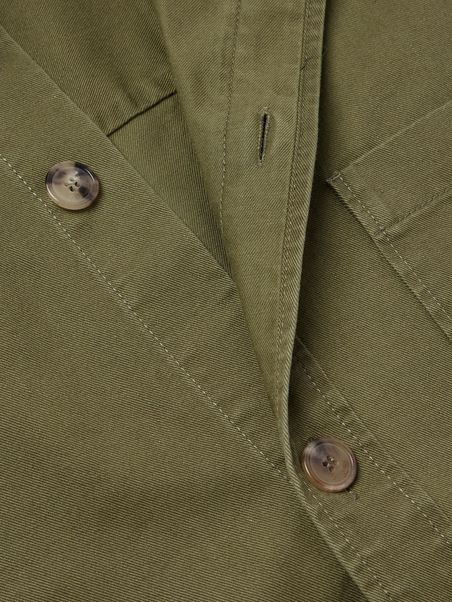 Logo-Embroidered Cotton and Linen-Blend Gabardine Overshirt Green - 5