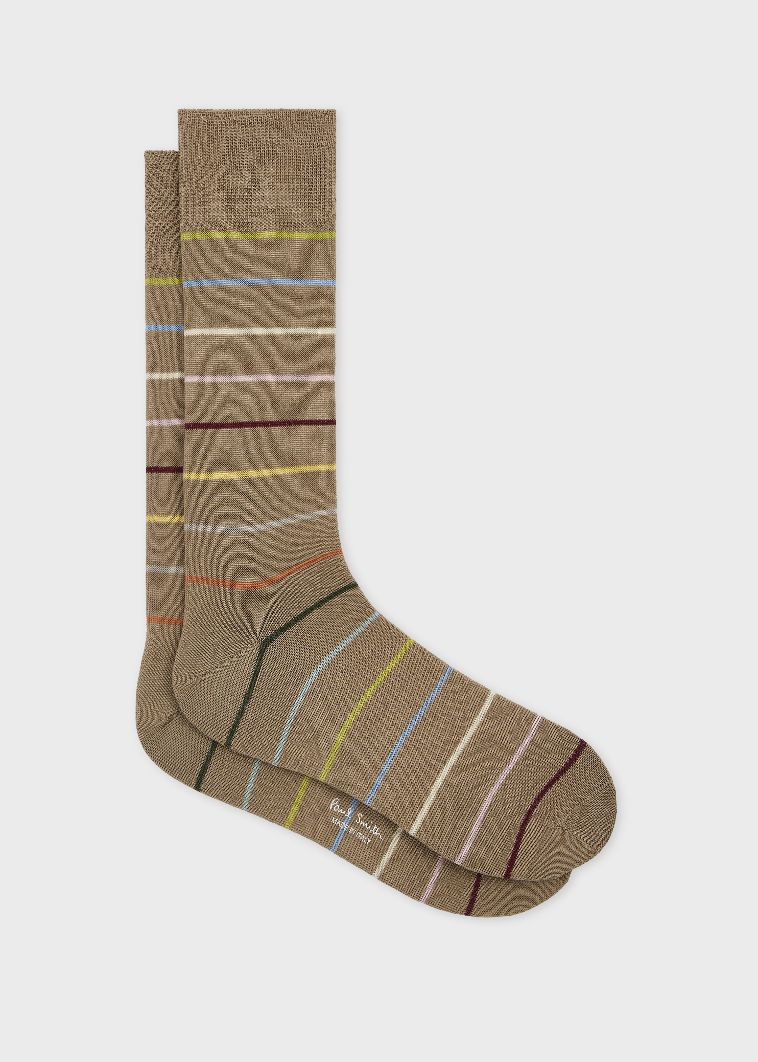 Brown Cotton-Blend Block 'Signature Stripe' Socks - 1