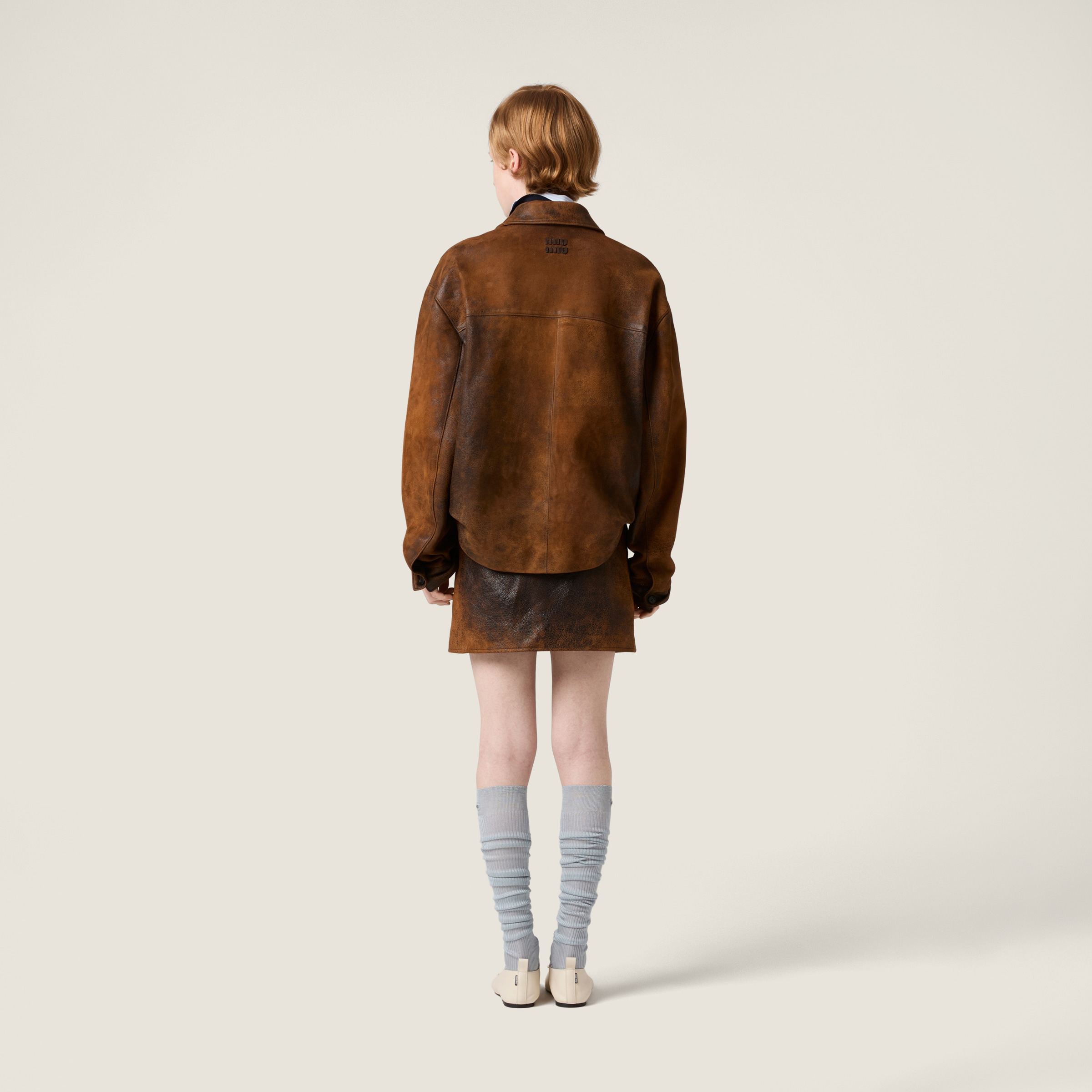 Waxed suede leather mini-skirt - 3