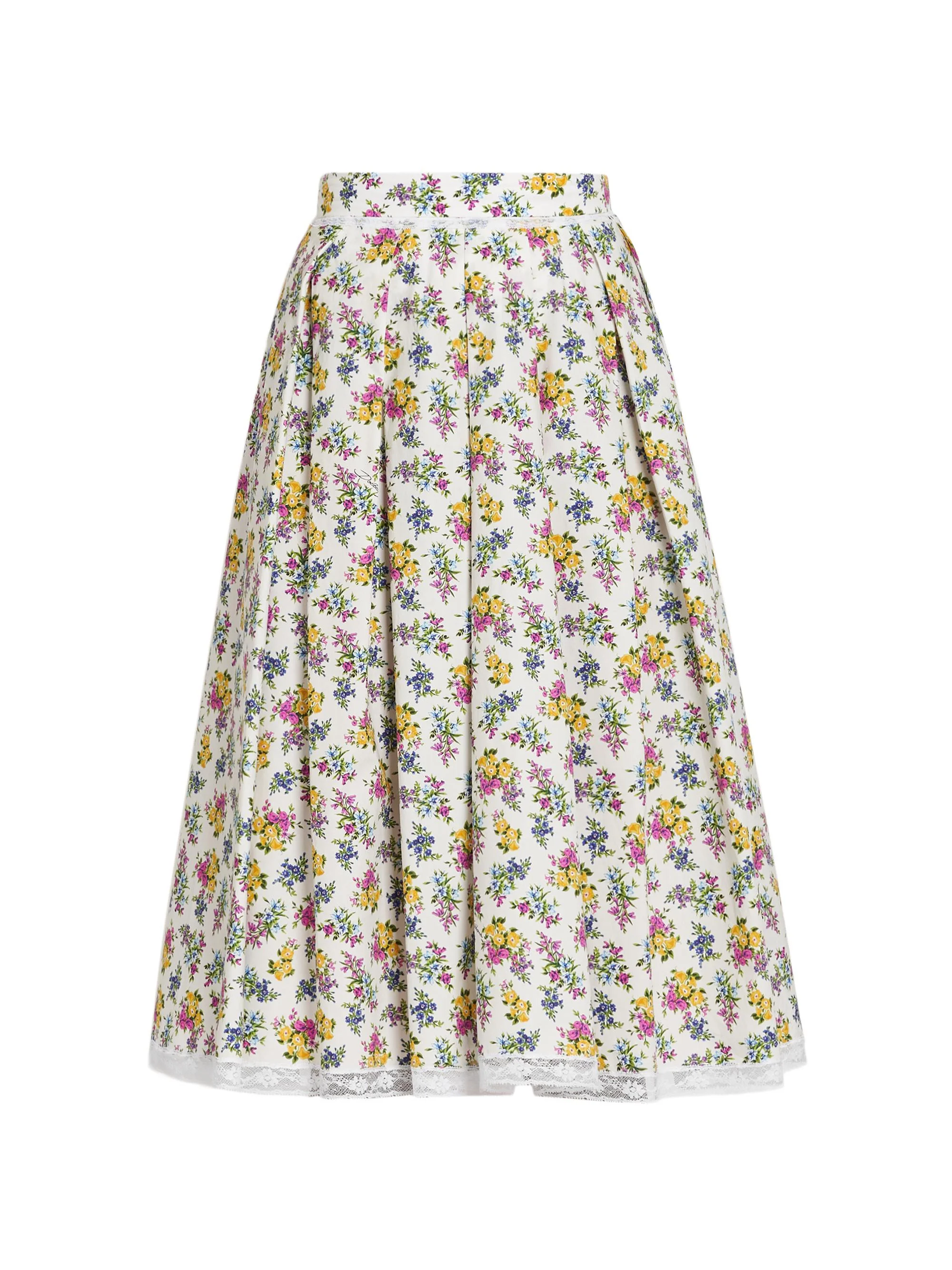Women's Lace-Trim Floral Cotton Knee-Length Skirt - Fiorellini F Bco - 1