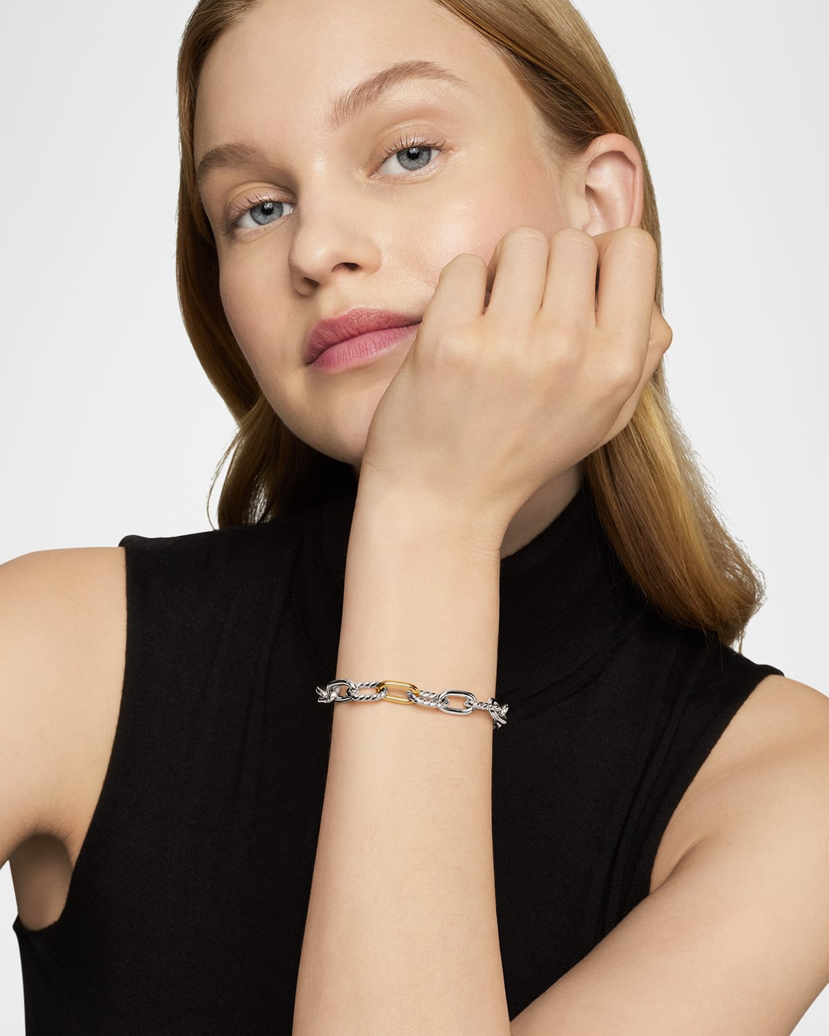 DY Madison Chain Bracelet in Silver with 18K Gold, 8.5mm - 7